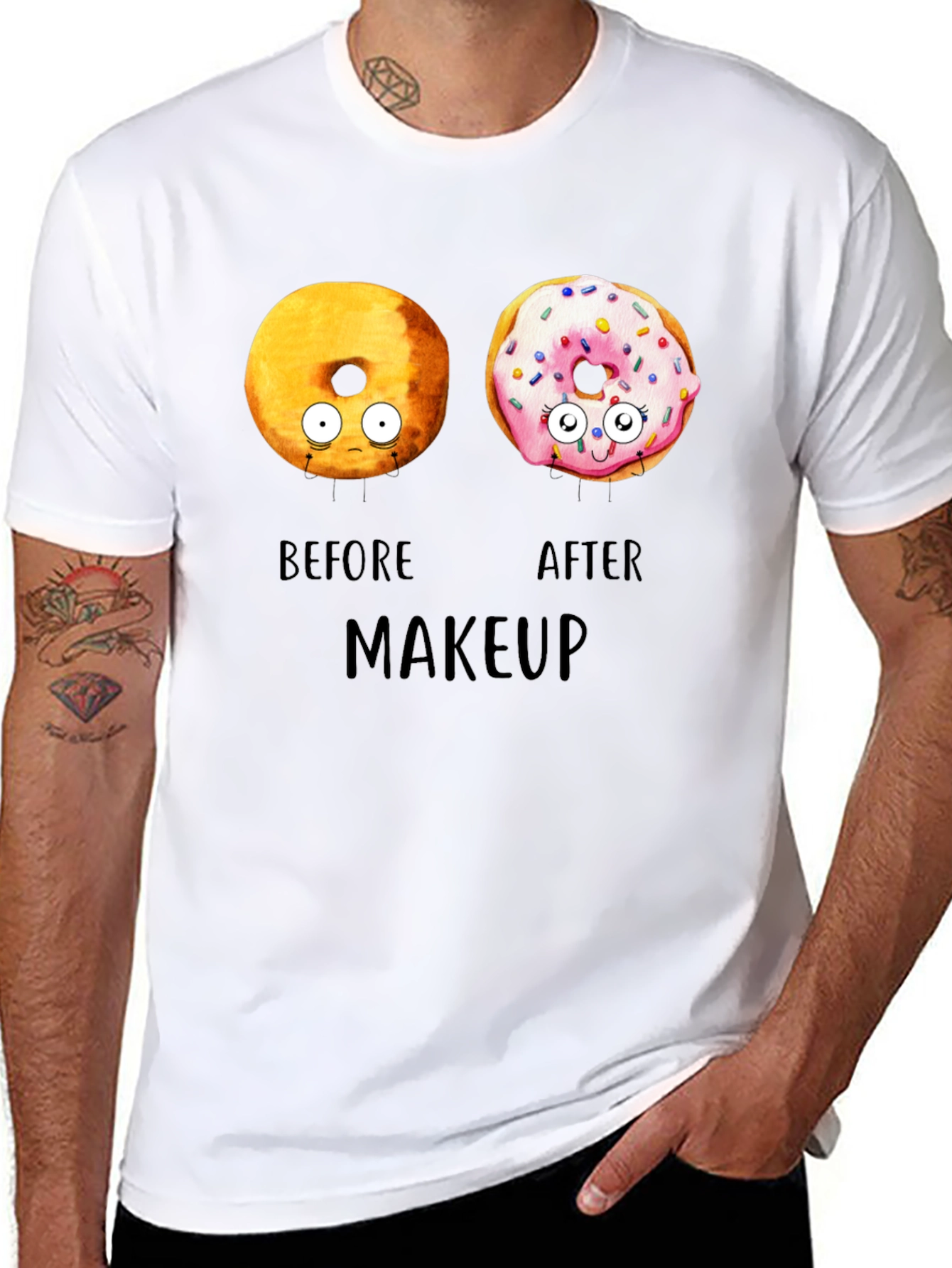 Black Donut Before & After Makeup T-Shirt - Funny Tee view 8