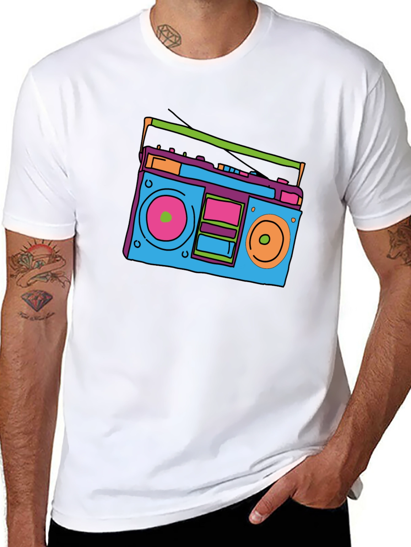 Black Retro Boombox Graphic Tee - Classic 80s Style view 8