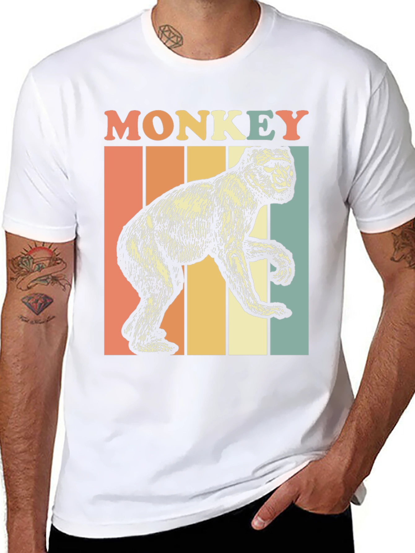 Black Retro Monkey Graphic T-Shirt view 8