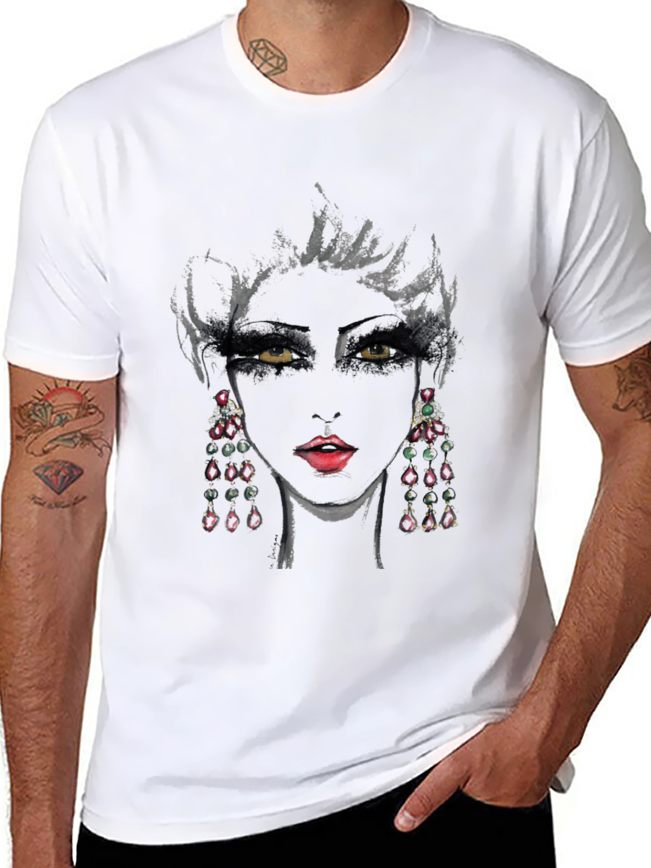 Black Edgy Woman Portrait Graphic T-Shirt view 8