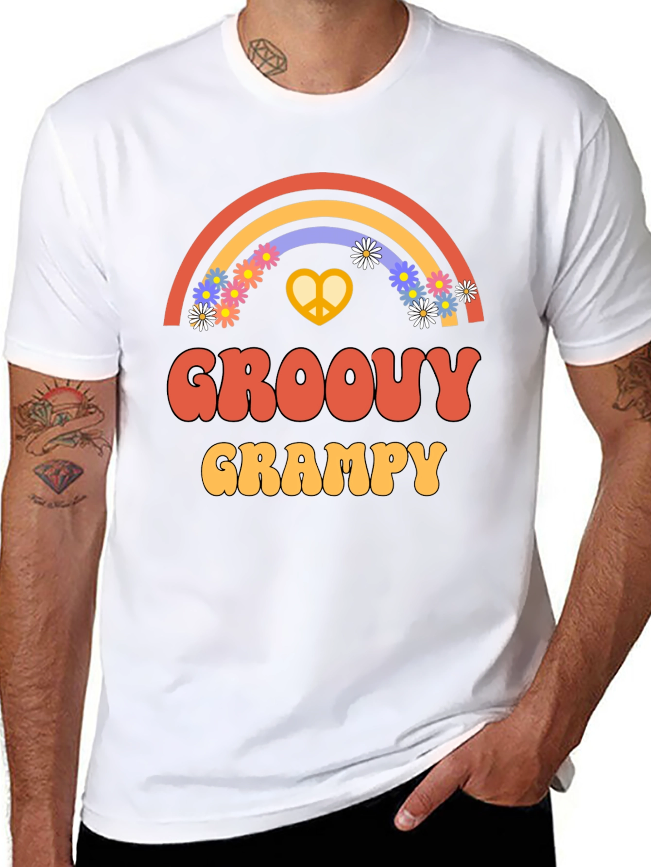 Black Groovy Grampy T-Shirt - Retro Rainbow Design view 8