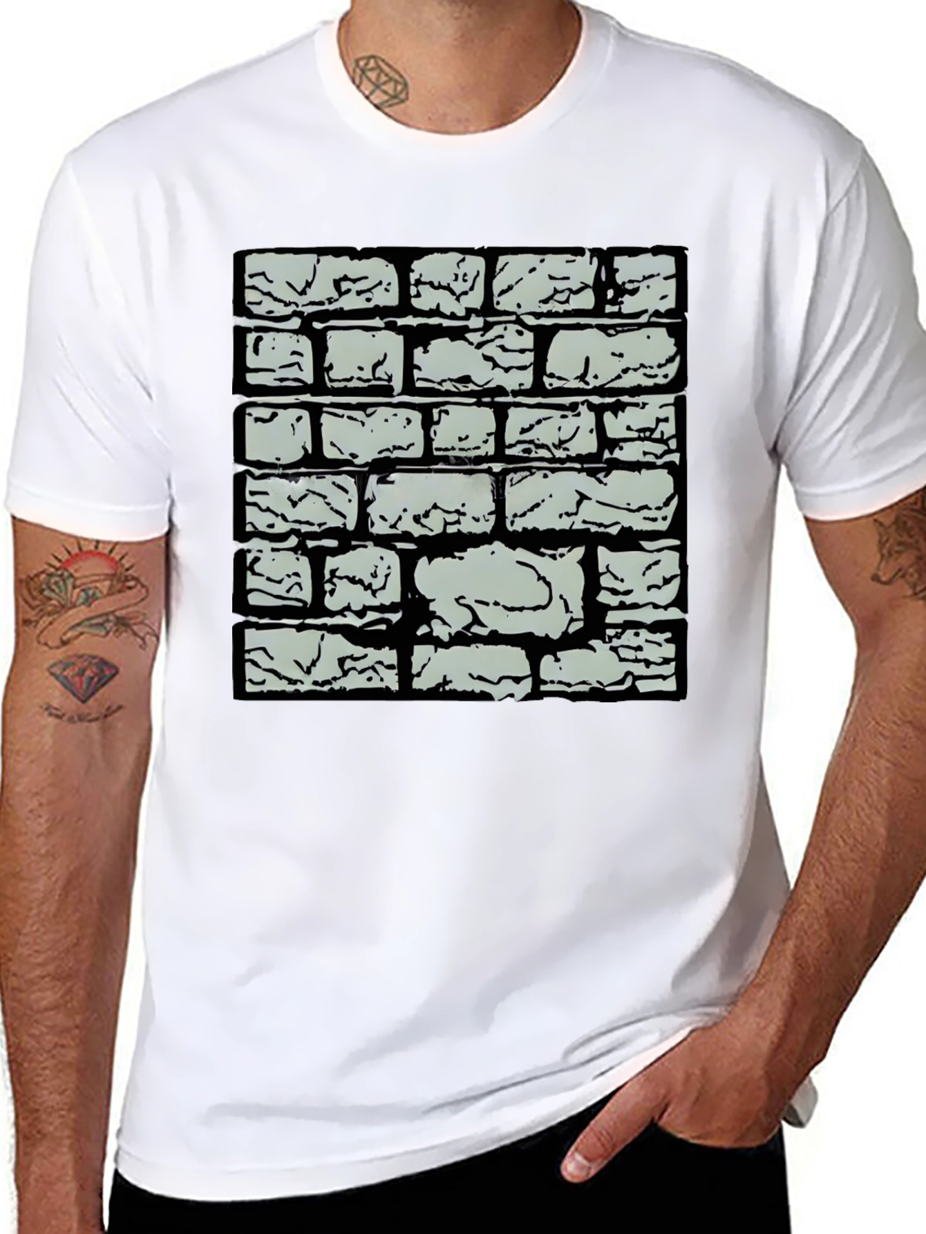 Black Brick Wall Graphic Tee - Cool Casual Style view 8