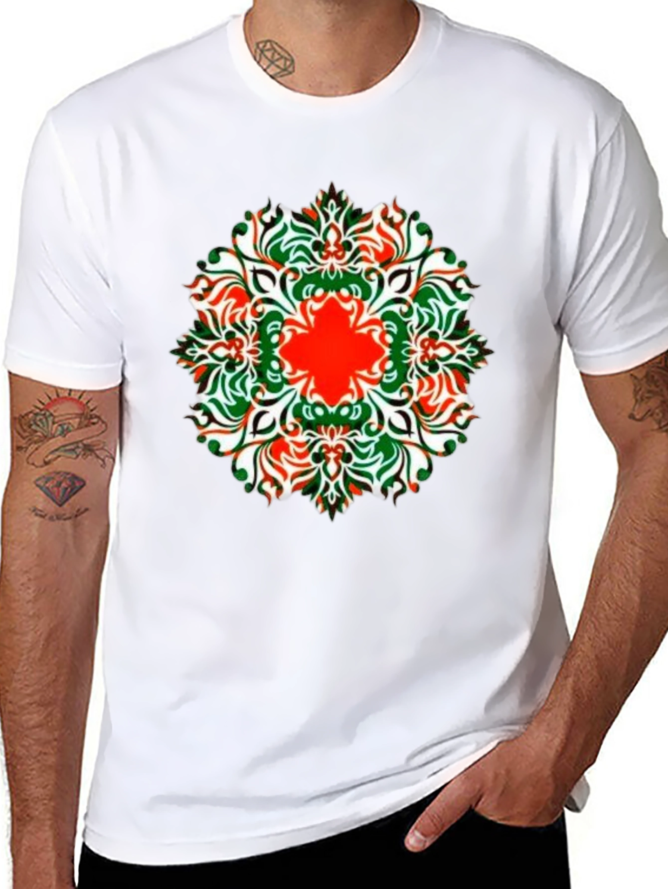 Black Stylish Black Tee with Colorful Mandala Design view 8