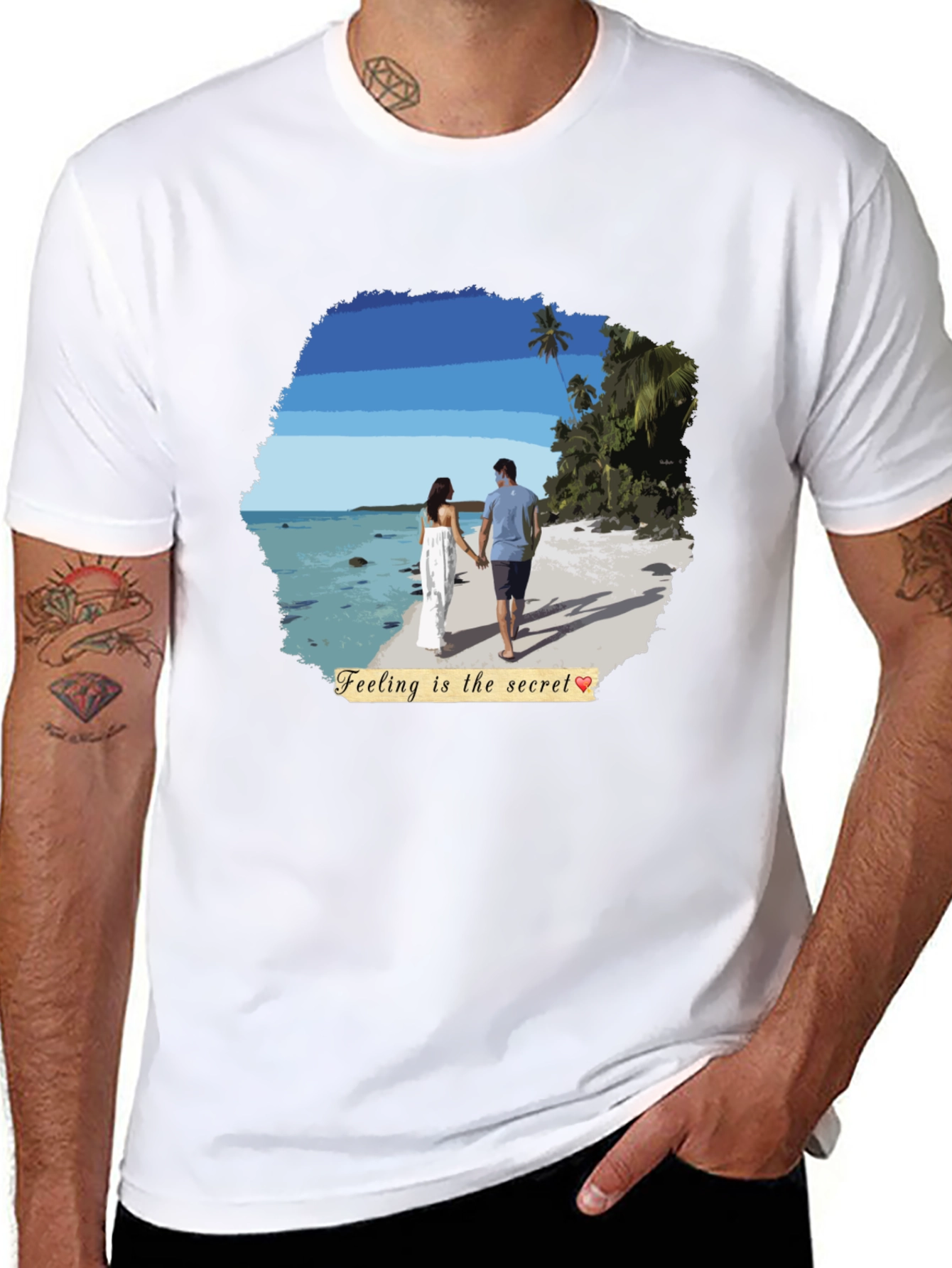 Black Beach Couple T-Shirt: Feeling Is The Secret view 8