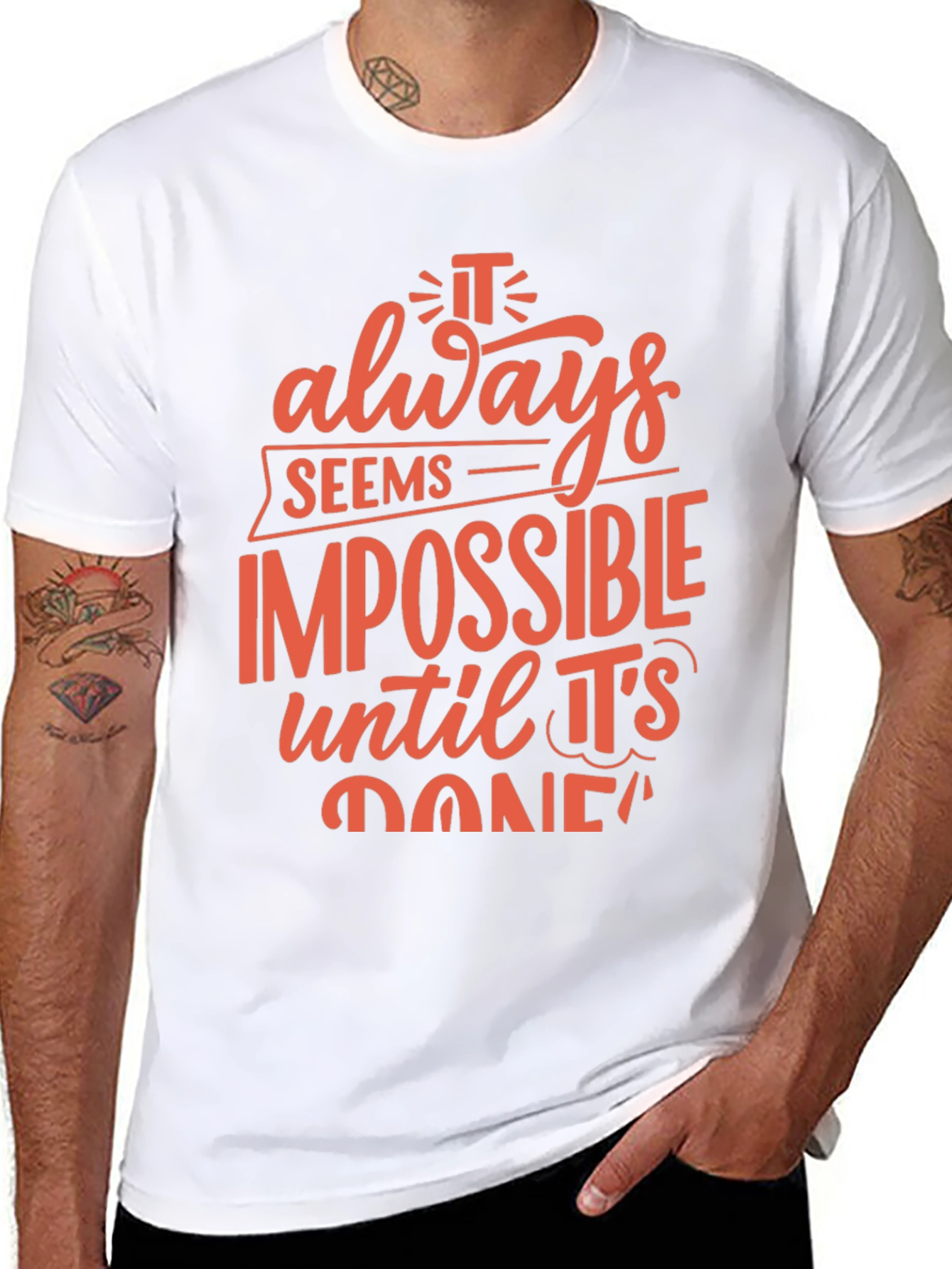 Black Inspirational Black T-Shirt: It Always Seems Impossible view 8