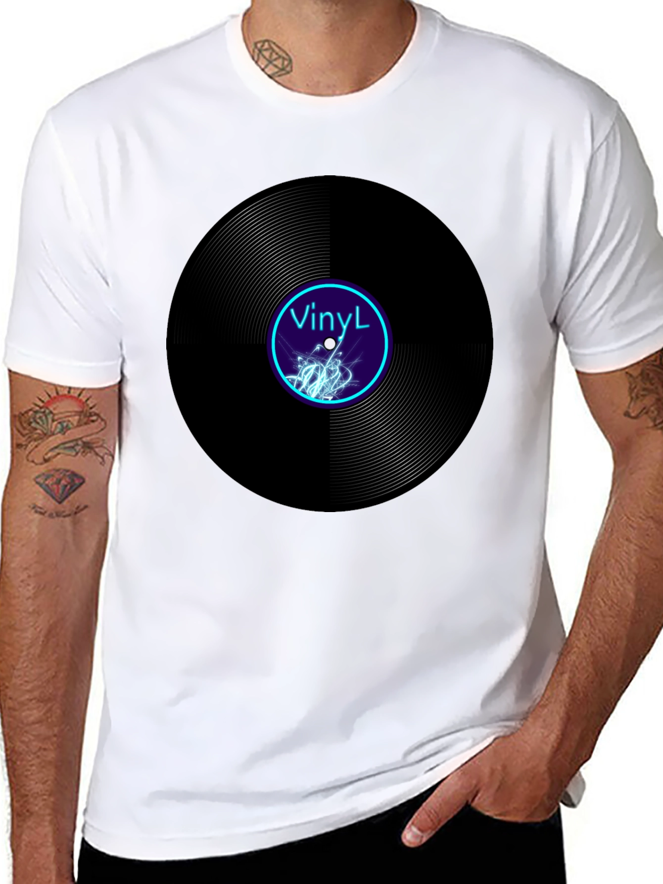 Black Vinyl Record Graphic Tee - Cool Music Lover T-Shirt view 8