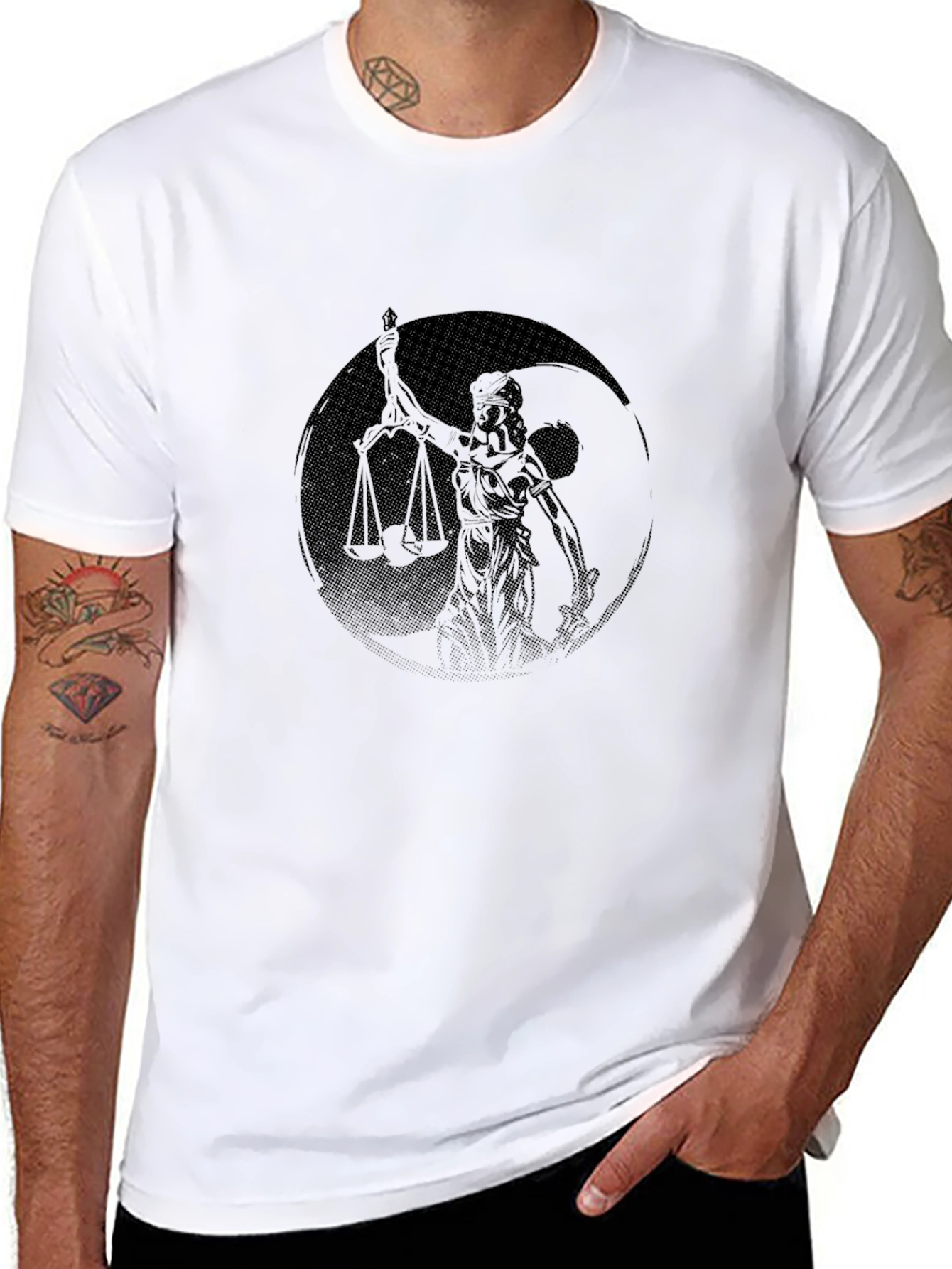 Black Scales of Justice Yin Yang Graphic Tee - Black view 8