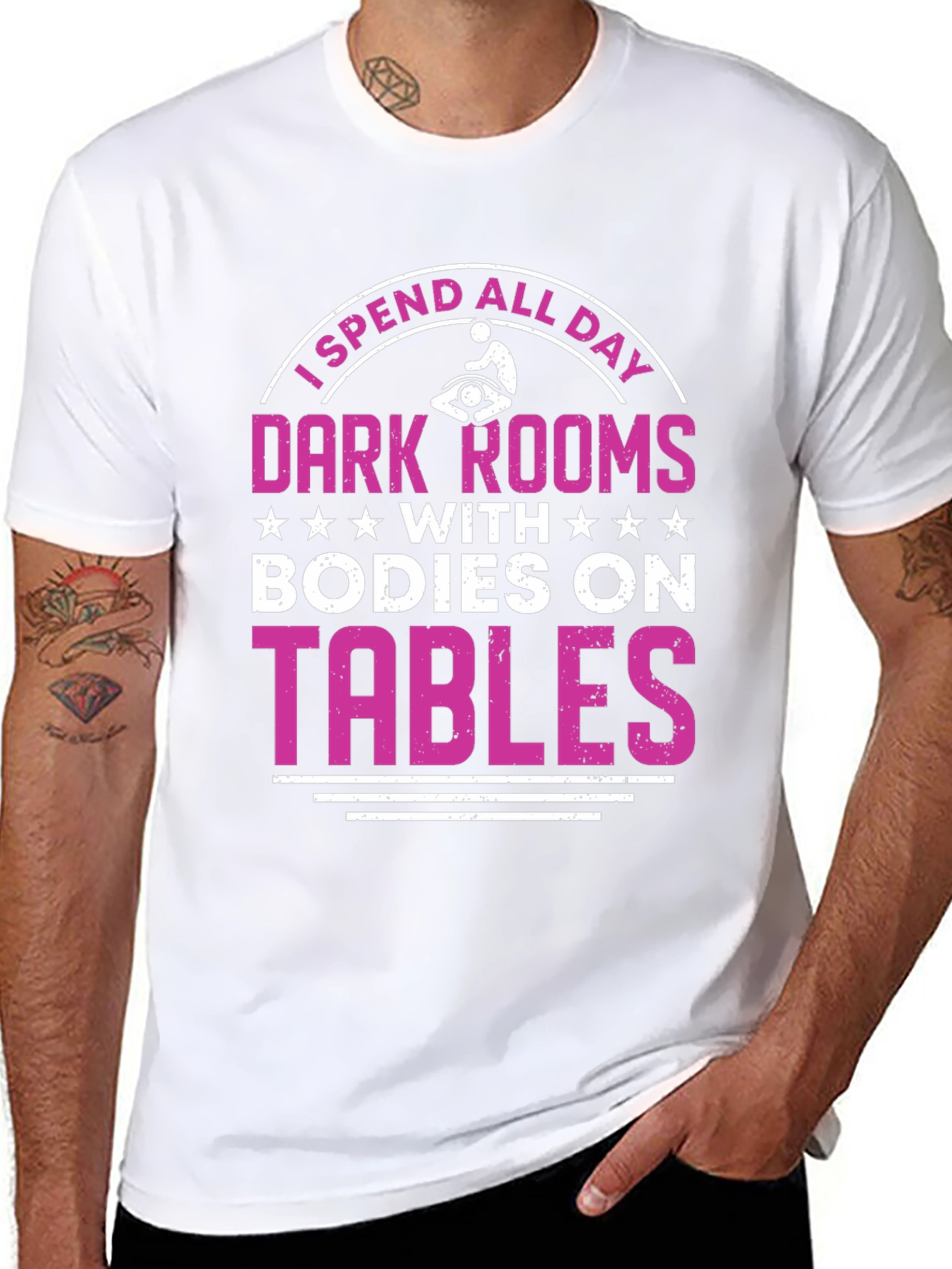 Black Massage Therapist T-Shirt - Dark Rooms, Bodies On Tables view 8