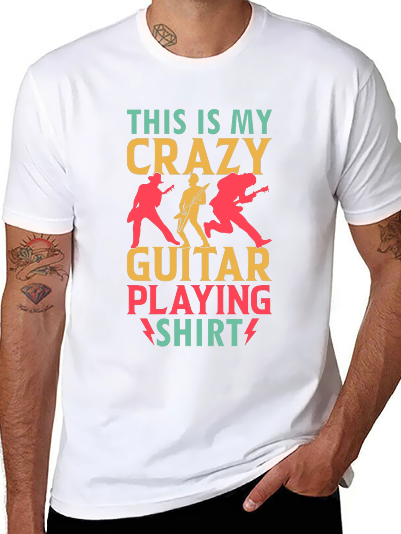 Black Crazy Guitar Playing Shirt - Rock Concert T-Shirt view 8