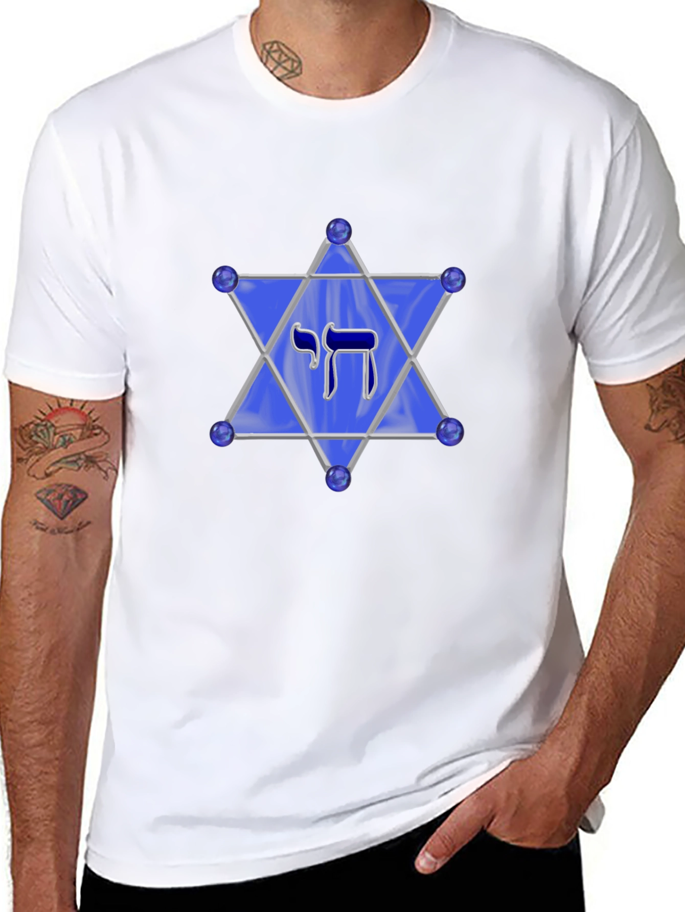 Black Chai Star of David Men's Black T-Shirt view 8