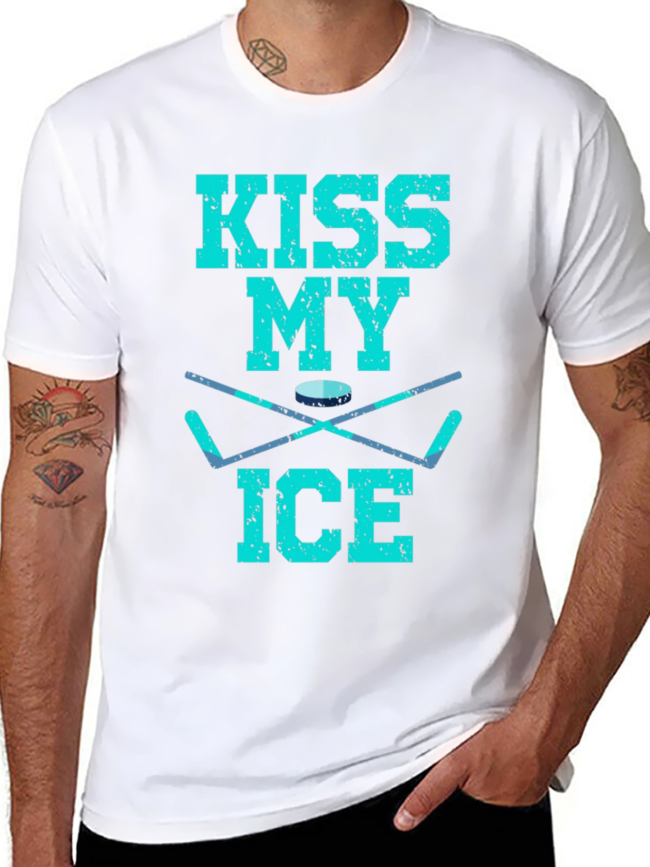 Black Kiss My Ice Hockey T-Shirt - Funny Hockey Gift view 8