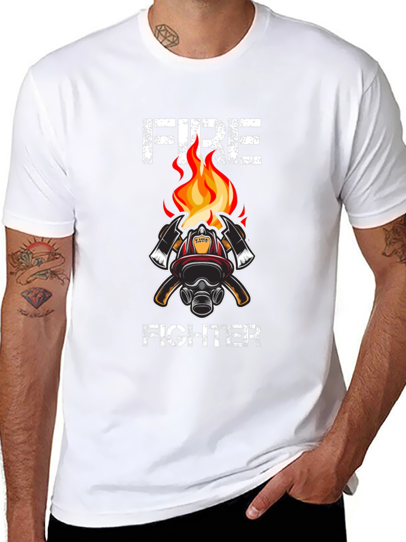 Black Firefighter T-Shirt - Axe & Helmet Graphic Tee view 8