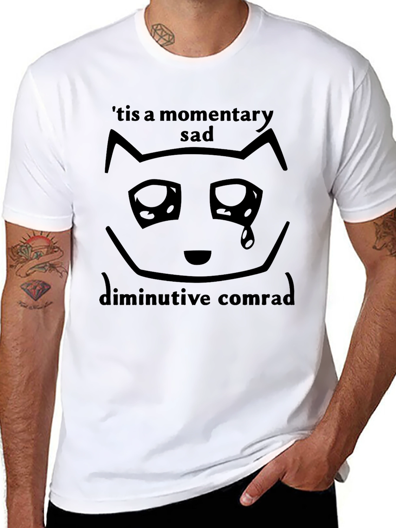 Black Sad Cat Meme T-Shirt view 8