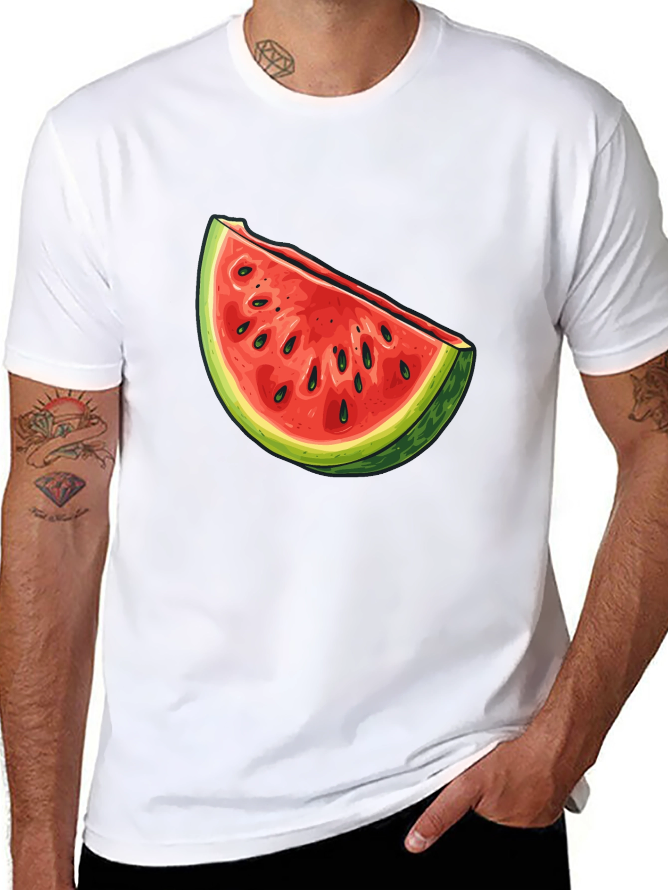 Black Watermelon Slice Graphic Tee - Unisex Casual Shirt view 8