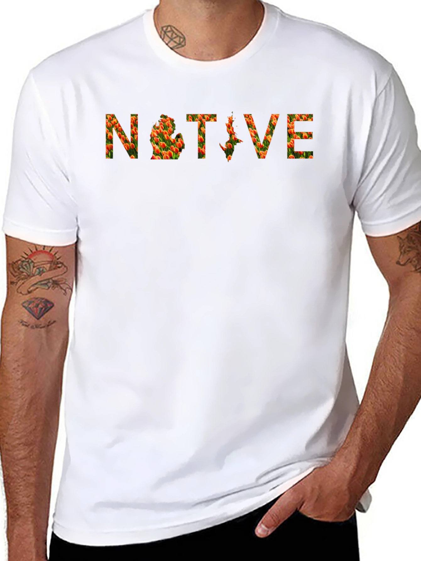 Black Native Flower Print Crew Neck T-Shirt view 8