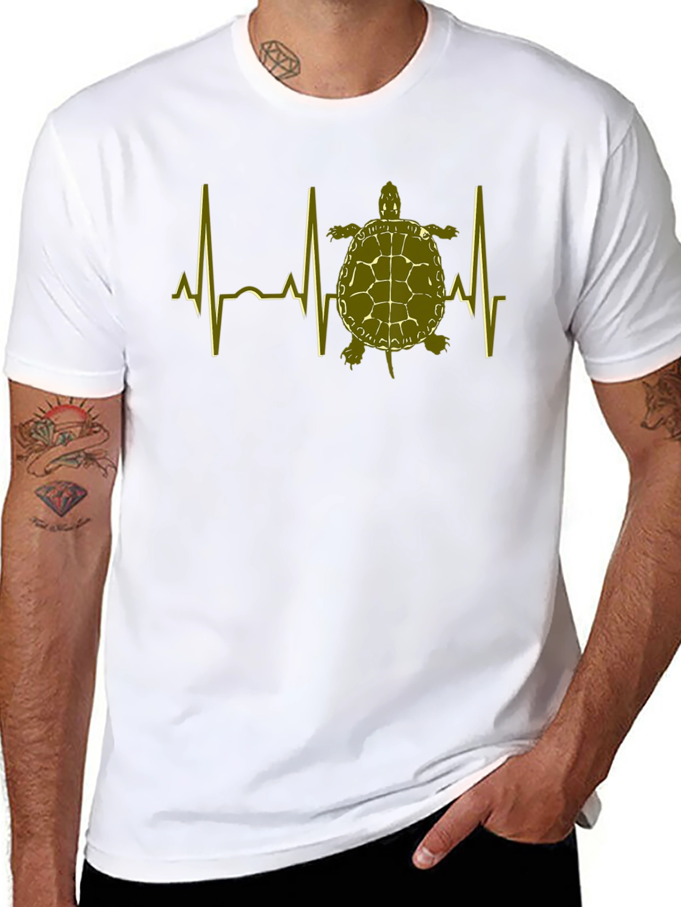 Black Turtle Heartbeat T-Shirt - Black Cotton Tee view 8