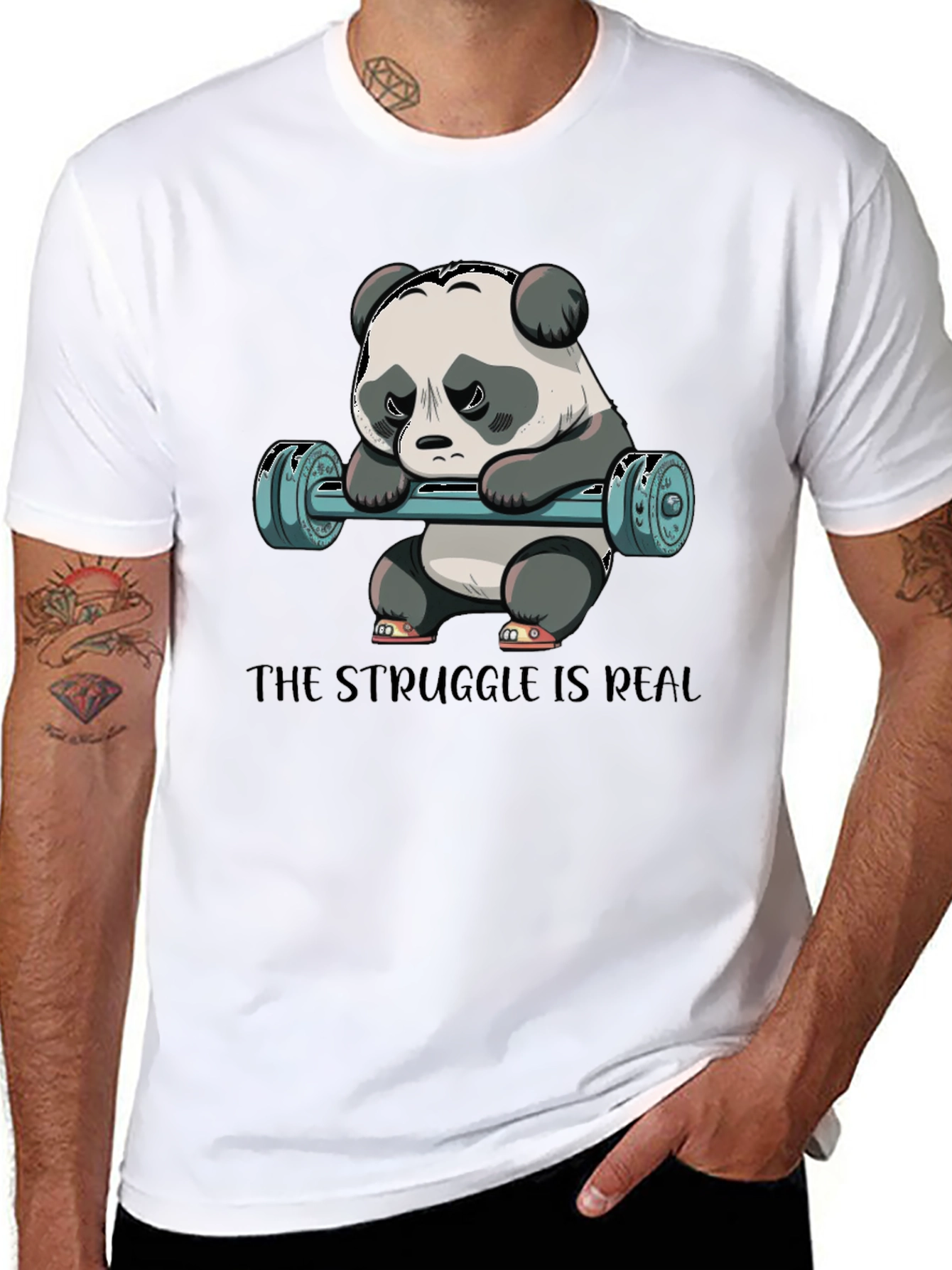 Black Struggle is Real Panda Workout T-Shirt view 8