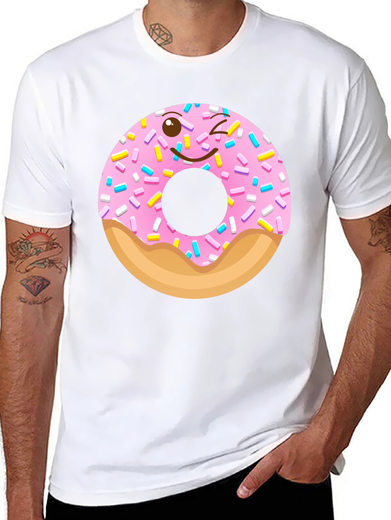 Black Winking Donut Graphic Tee - Black Cotton Shirt view 8