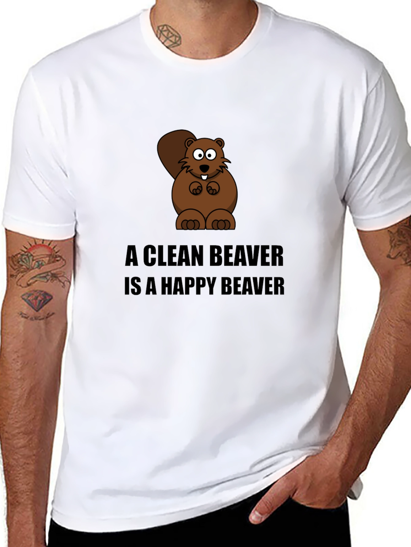 Black A Clean Beaver T-Shirt - Funny Cartoon Tee view 8