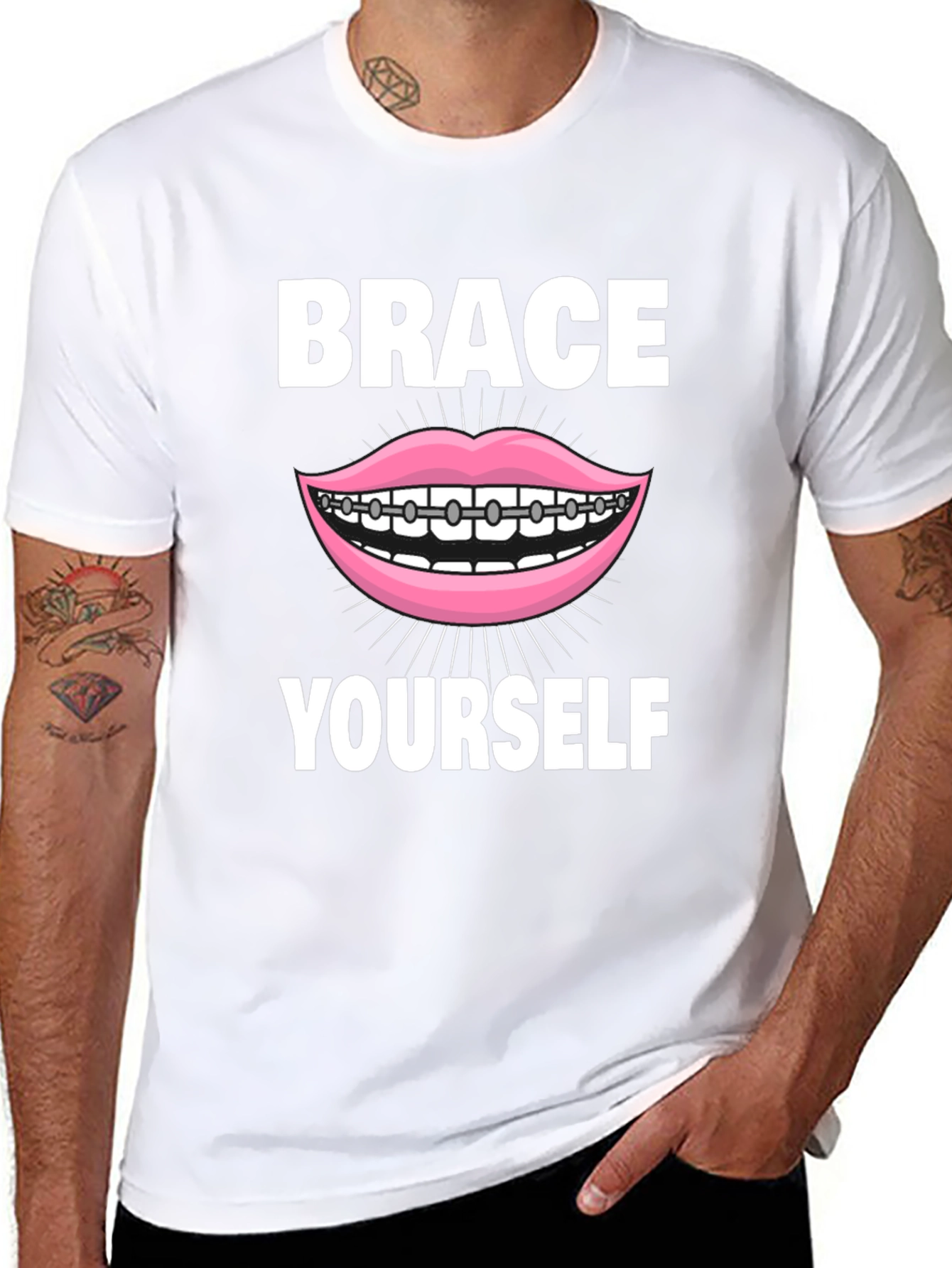 Black Brace Yourself T-Shirt - Funny Dental Pun Tee view 8