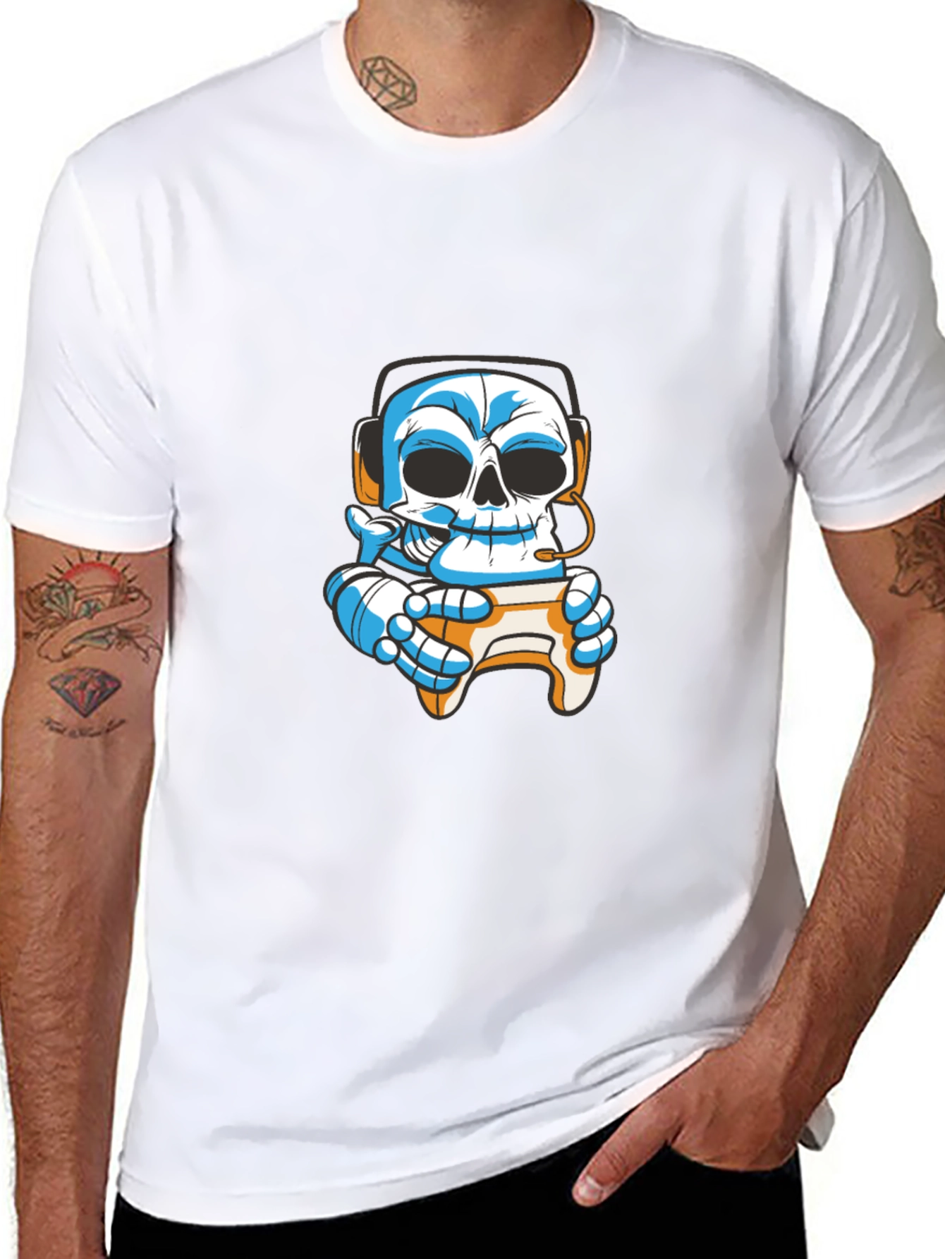 Black Gamer Skull T-Shirt - Black Cotton Graphic Tee view 8