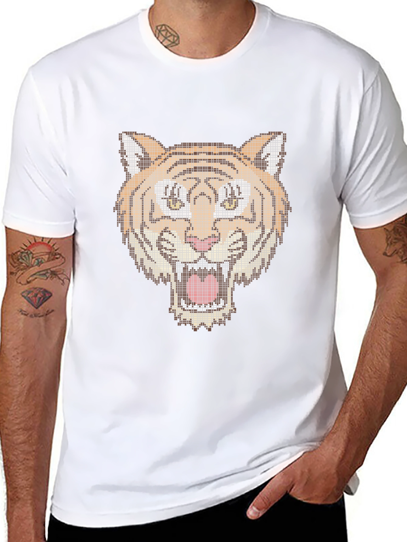 Black Pixel Tiger Graphic Tee - Black Cotton T-Shirt view 8