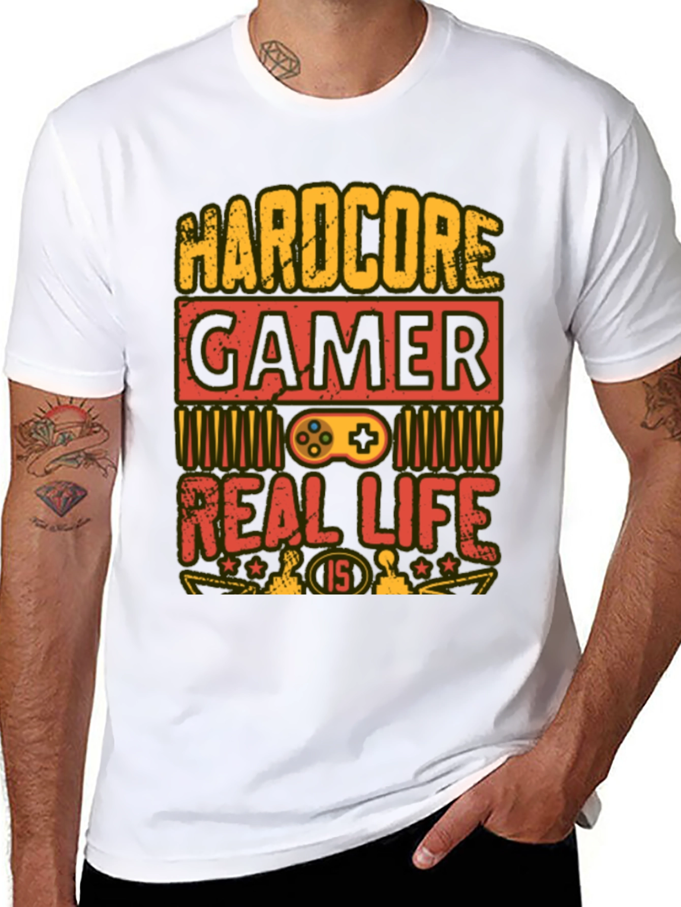 Black Hardcore Gamer T-Shirt - Real Life is 1/5 view 8