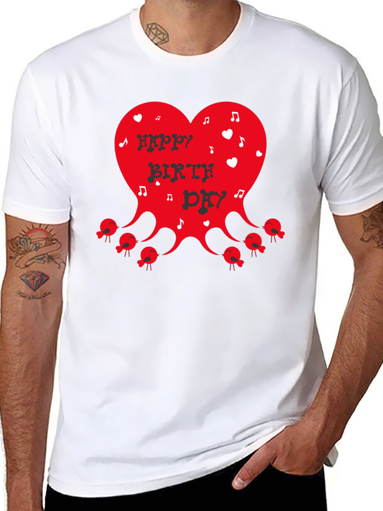 Happy Birthday Heart Graphic T-Shirt - Black - 8