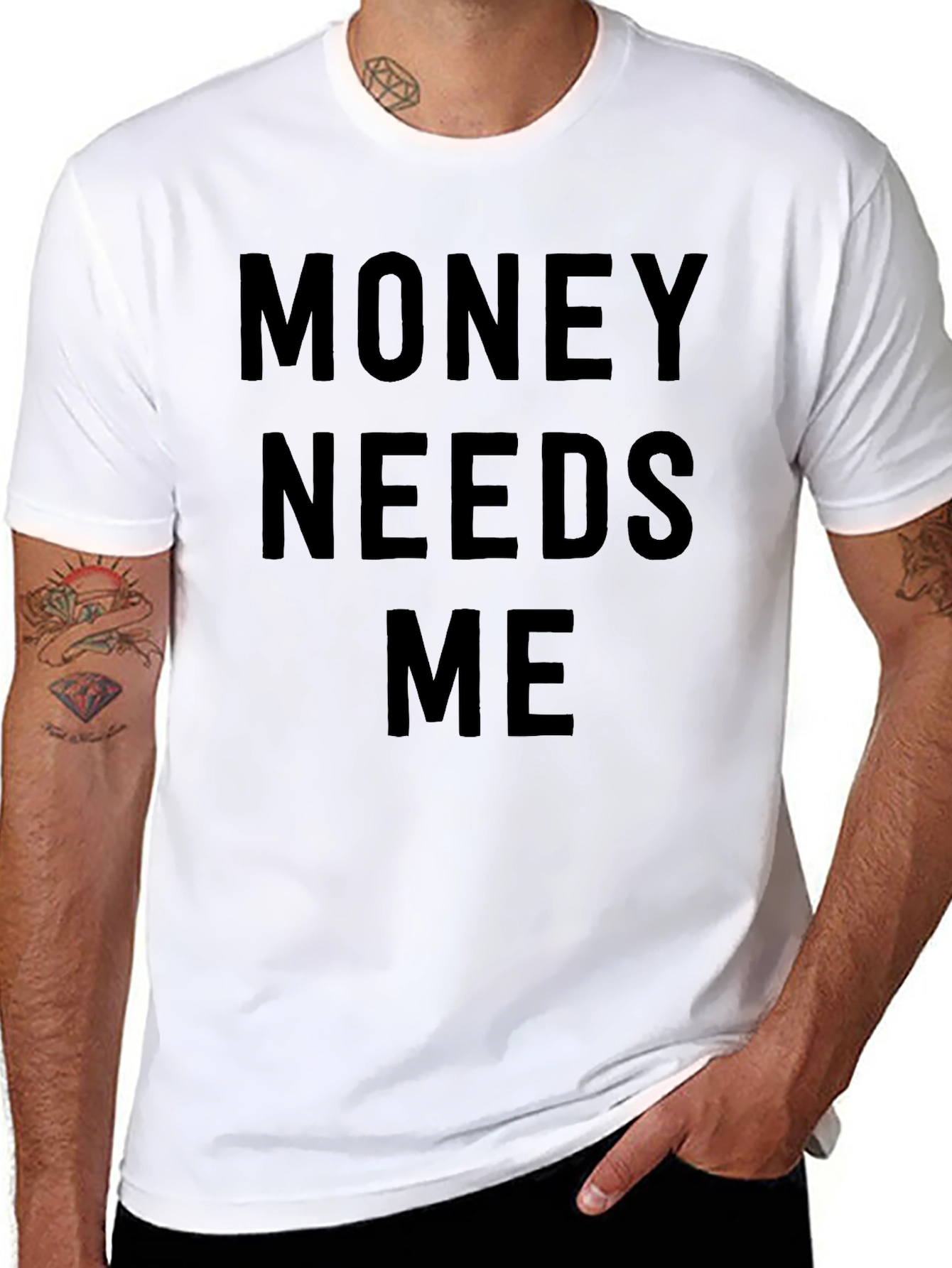 Black Money Needs Me Black Graphic Tee - Men's view 8