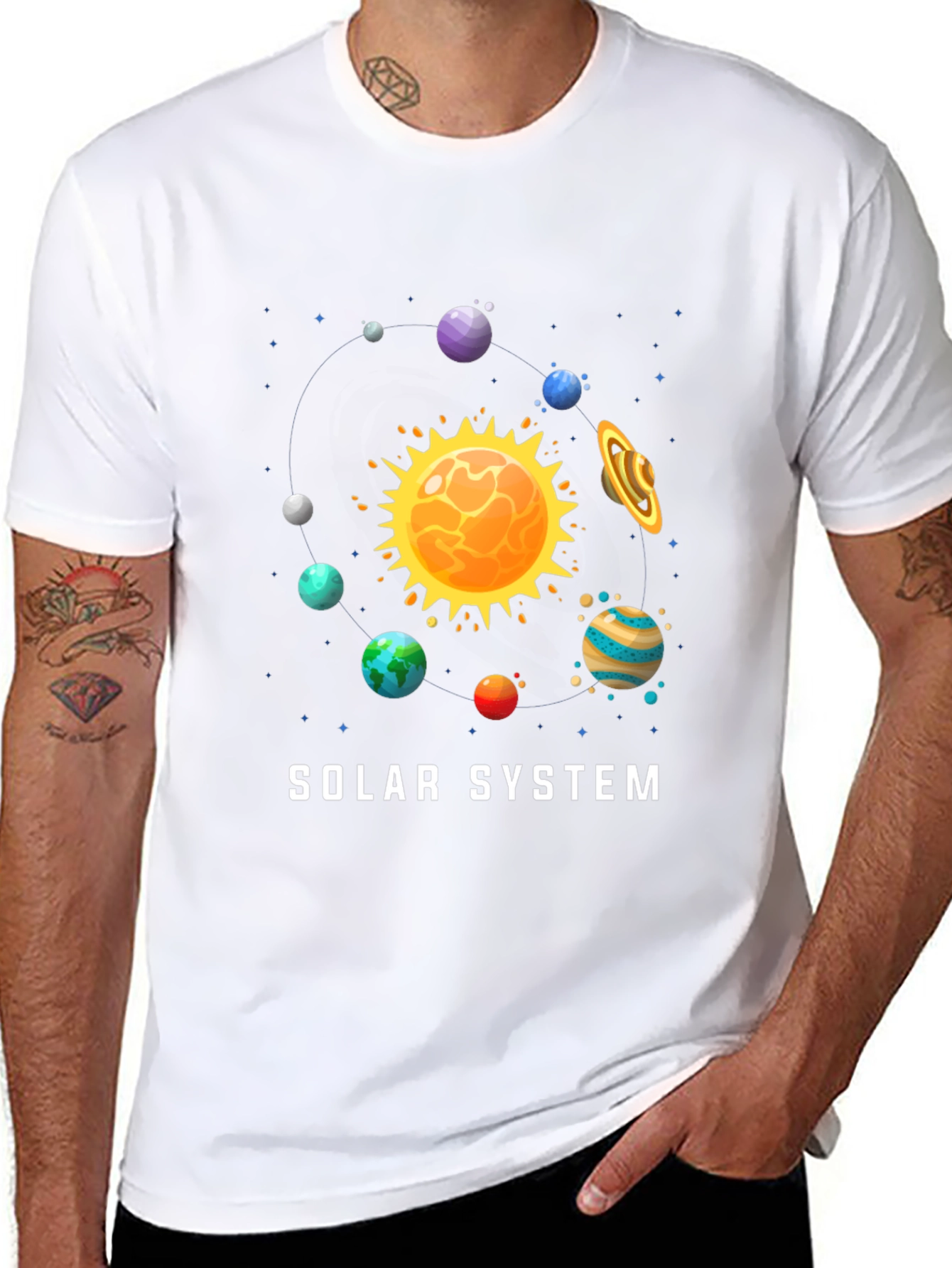 Black Solar System Graphic Print Black T-Shirt view 8