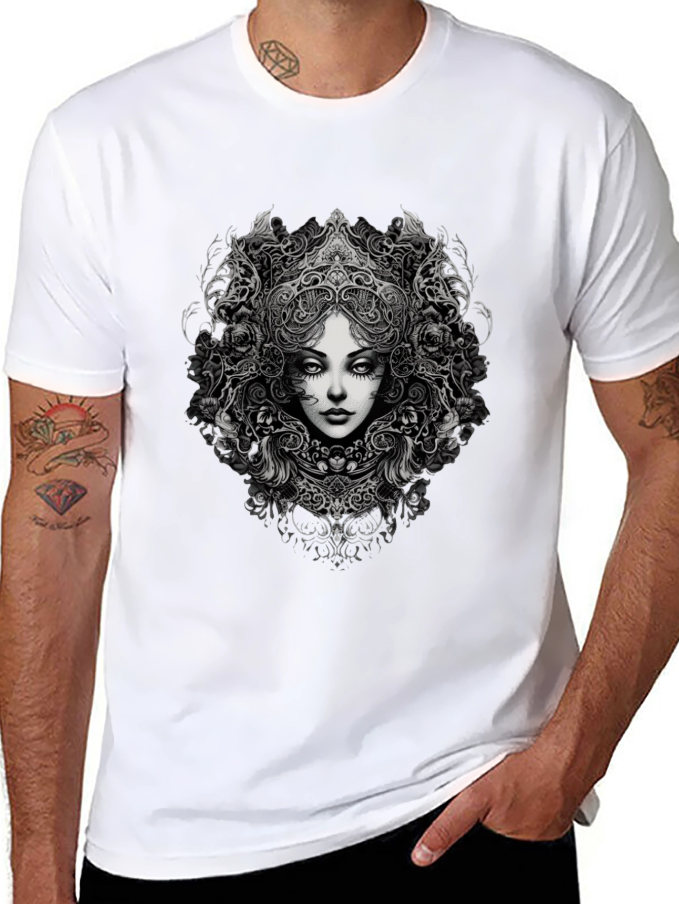 Black Gothic Woman Graphic Black T-Shirt view 8
