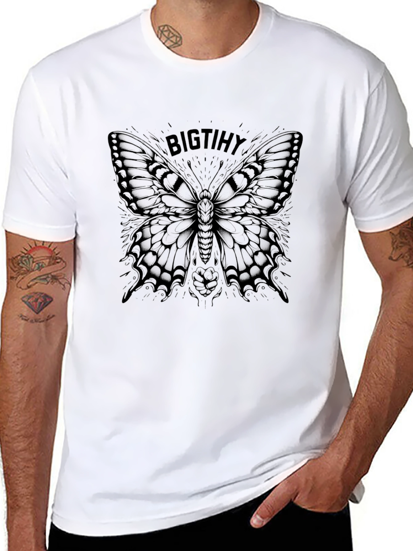 Black Bigtihy Butterfly Graphic Black T-Shirt view 8