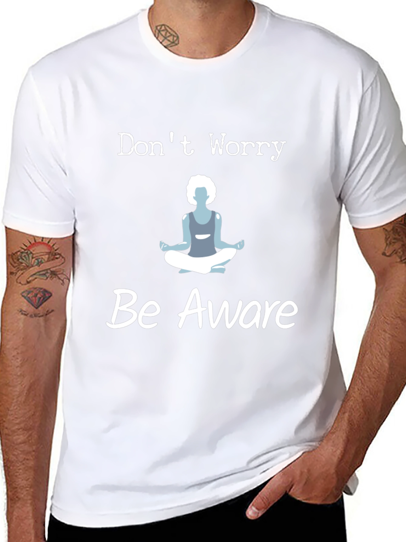Black Don't Worry Be Aware T-Shirt Yoga Meditation view 8
