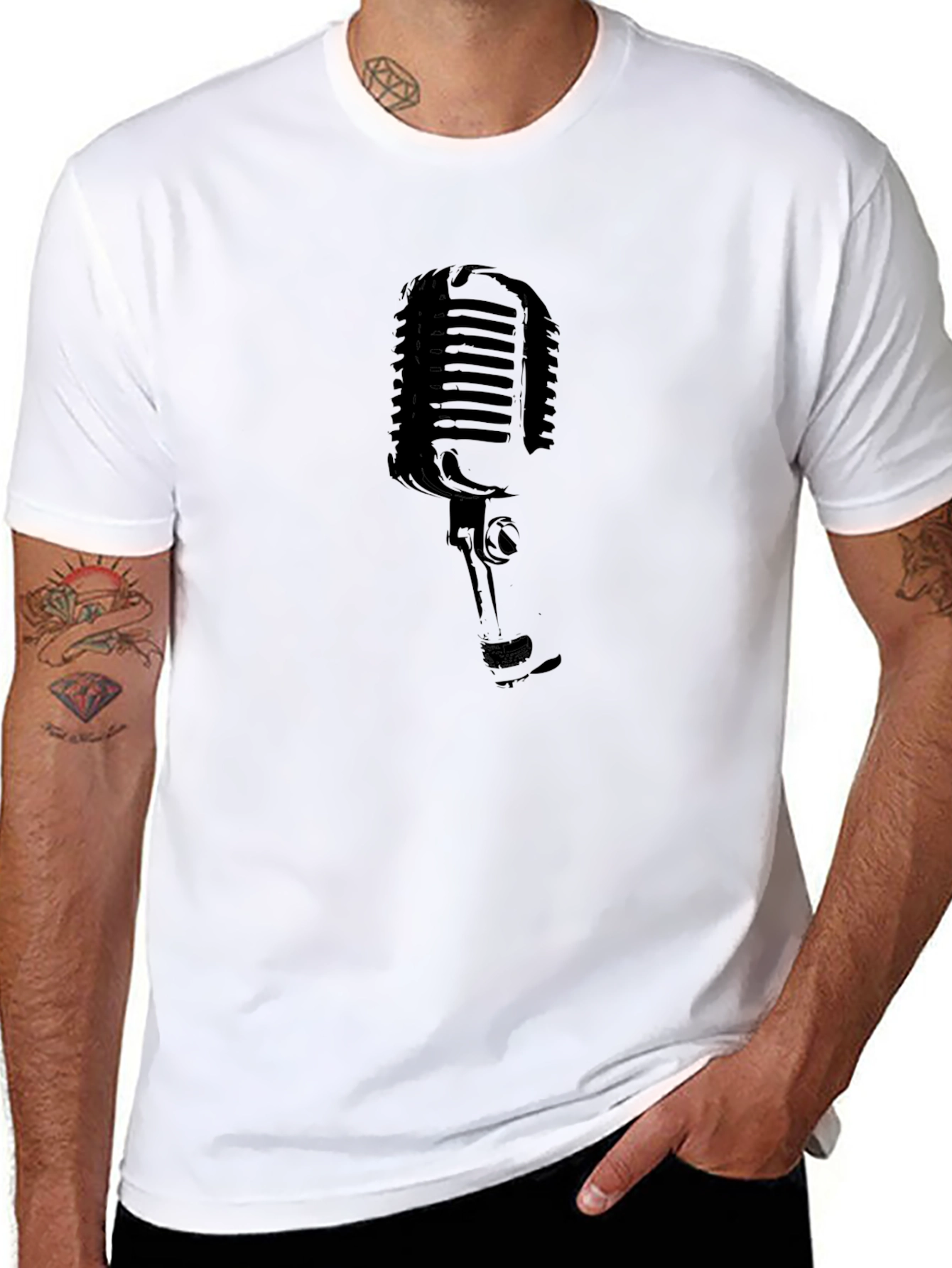 Black Retro Microphone Graphic Tee - Classic Style view 8