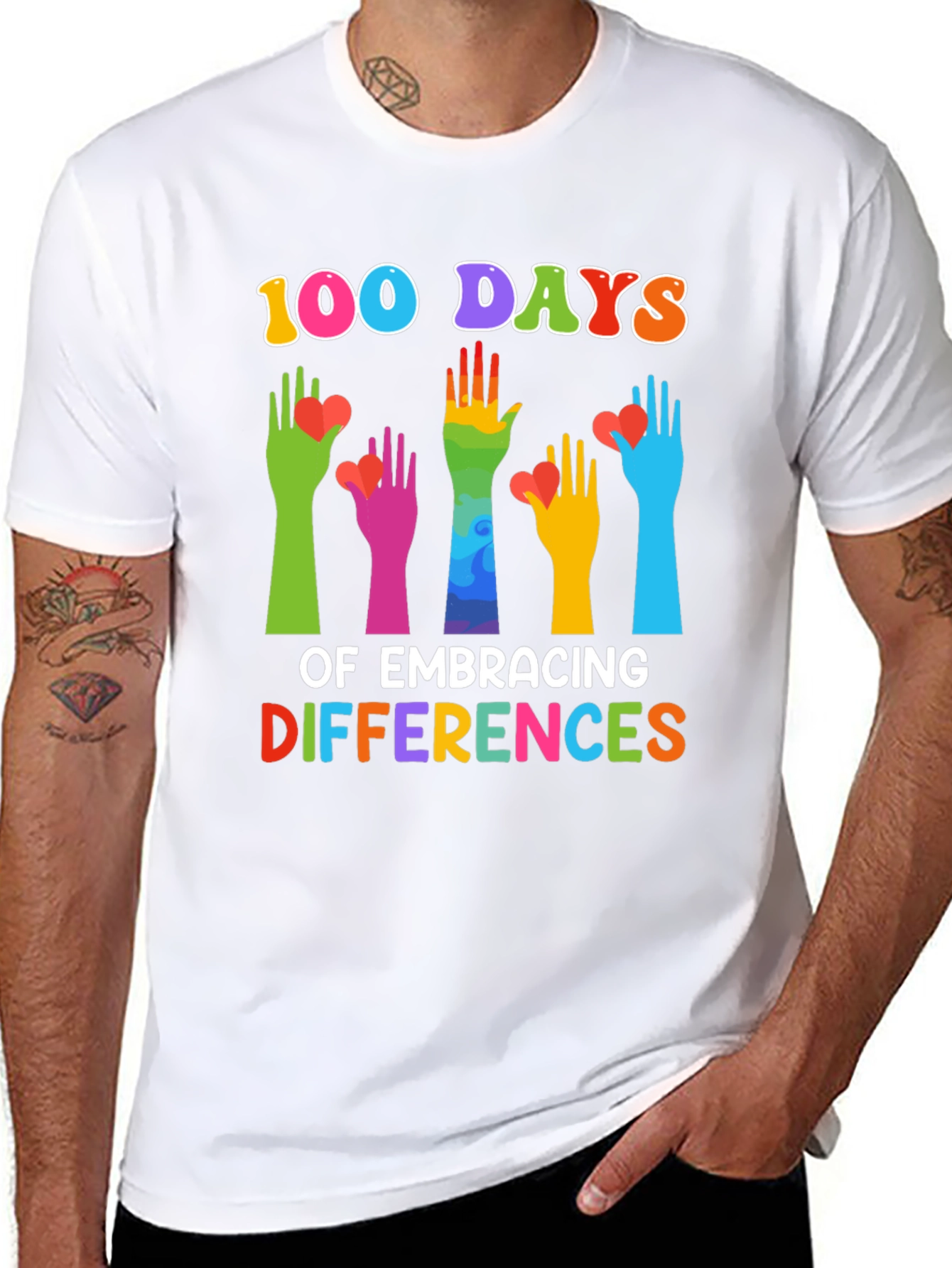 Black 100 Days of Embracing Differences T-Shirt view 8