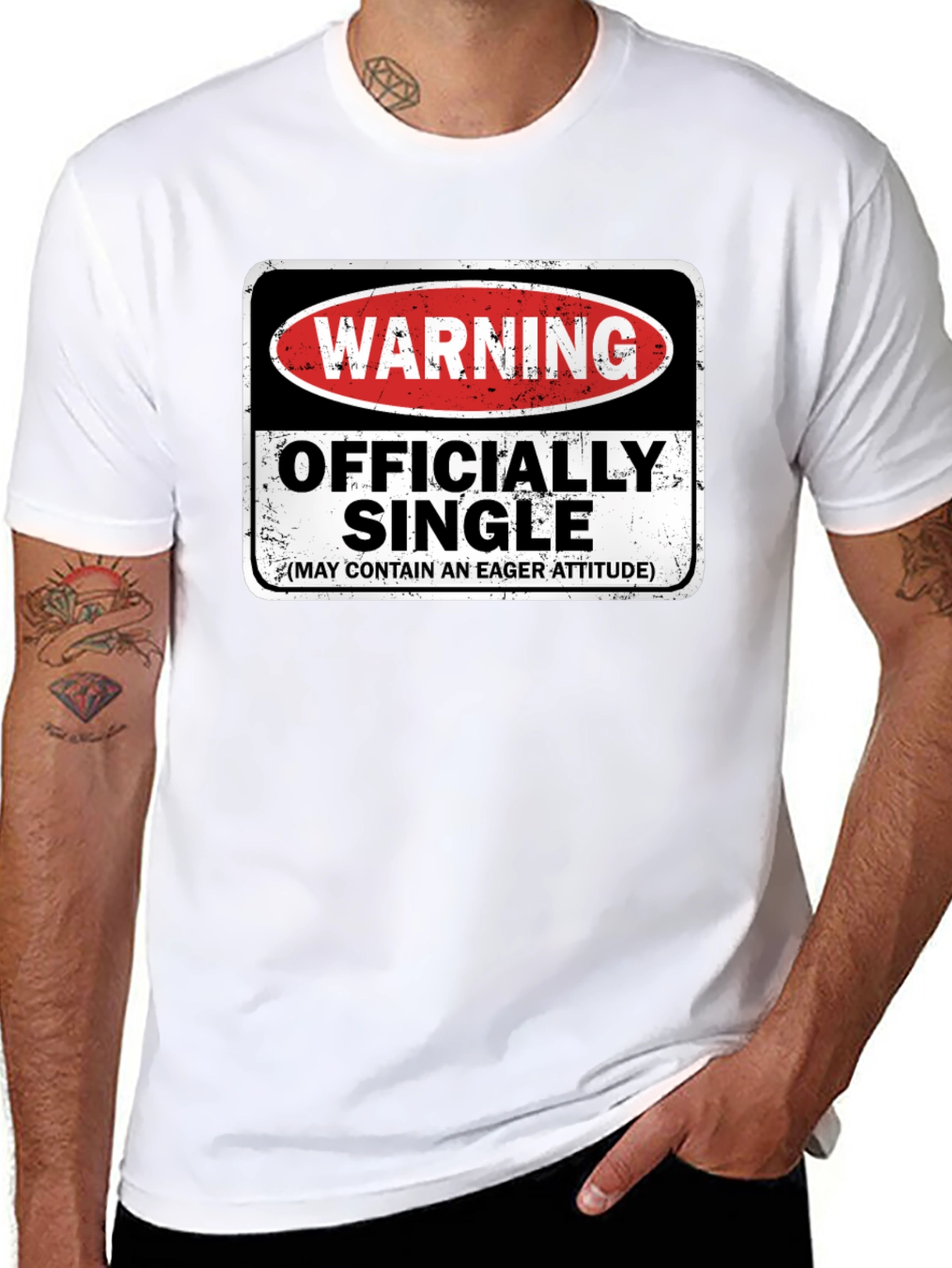 Black Warning Officially Single T-Shirt - Eager Attitude Humor view 8