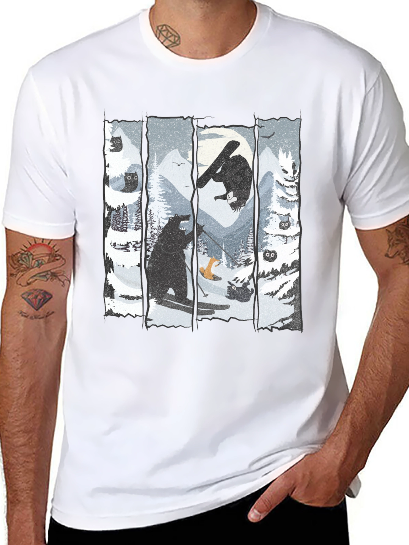 Black Winter Wonderland Bear Graphic Tee view 8