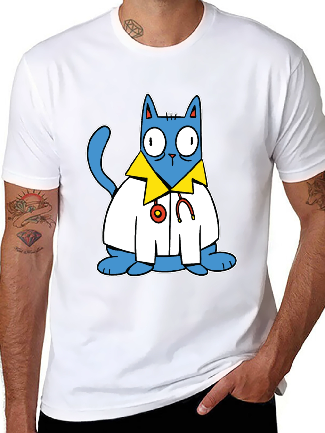 Black Doctor Cat T-Shirt - Funny Cartoon Tee view 8