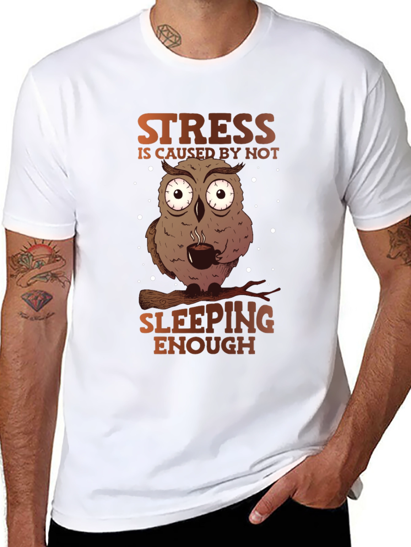 Black Funny Owl Stress T-Shirt - Sleep Deprived Humor view 8