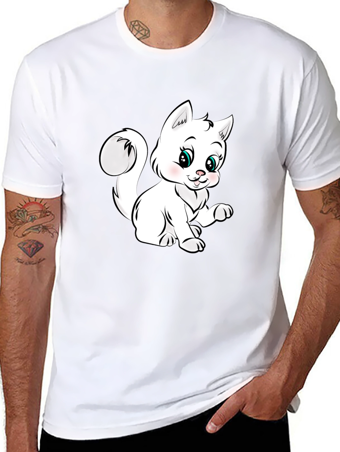 Black Cute Cartoon Kitten Black T-Shirt view 8