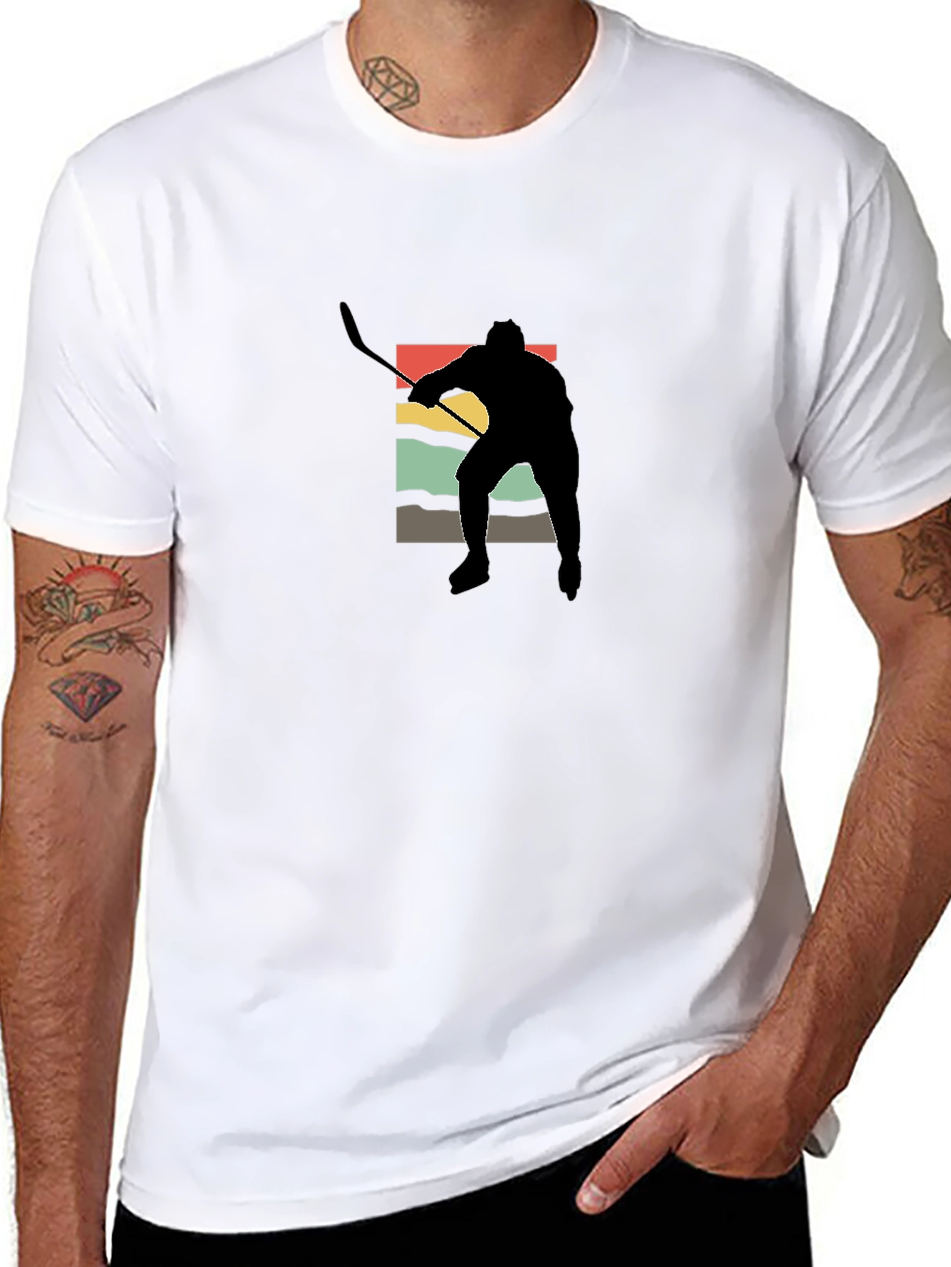 Black Retro Hockey Player Graphic Tee view 8