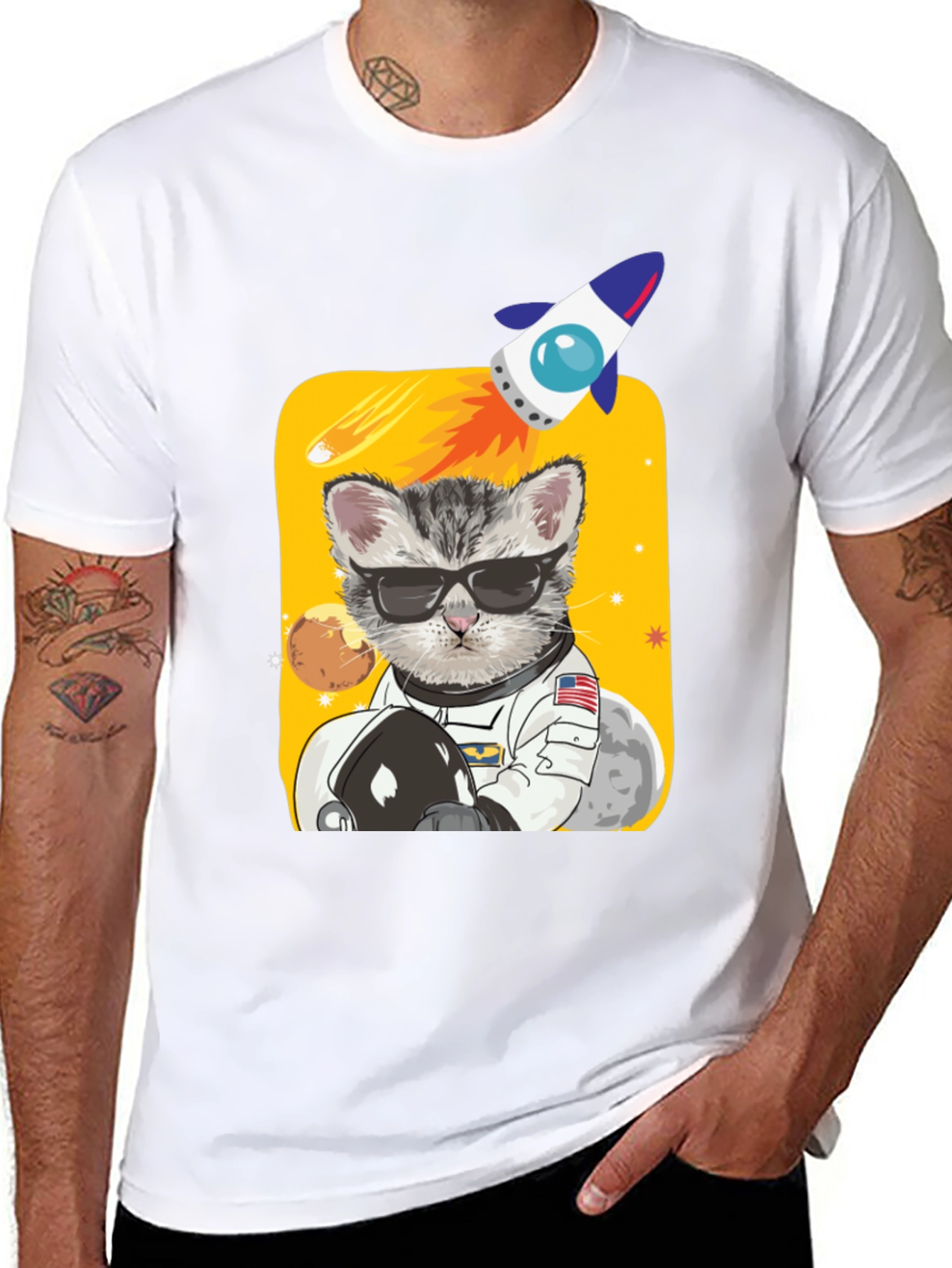 Black Astronaut Cat Graphic Tee - Space Kitty T-Shirt view 8