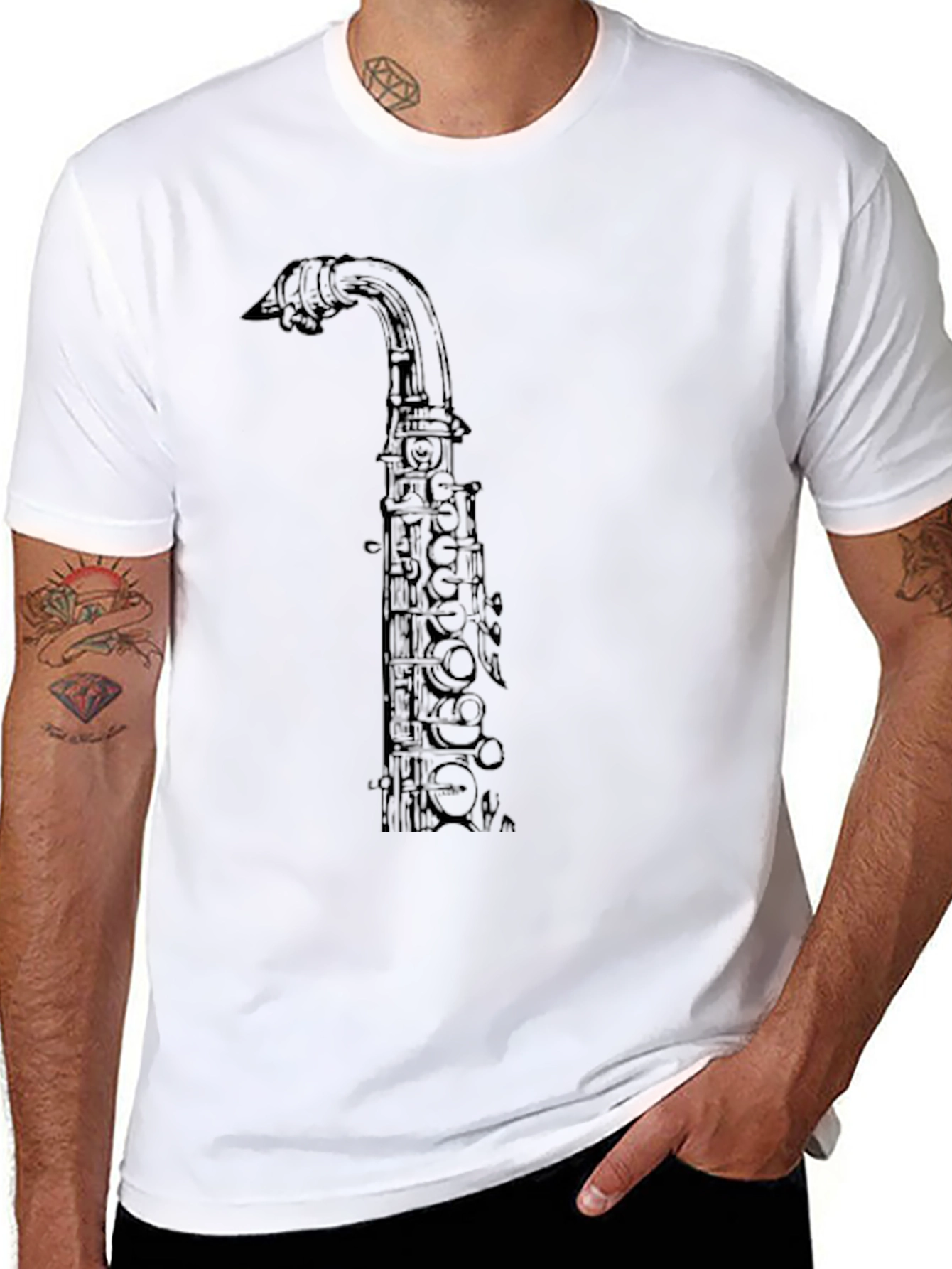 Black Saxophone Graphic Print Black T-Shirt view 8