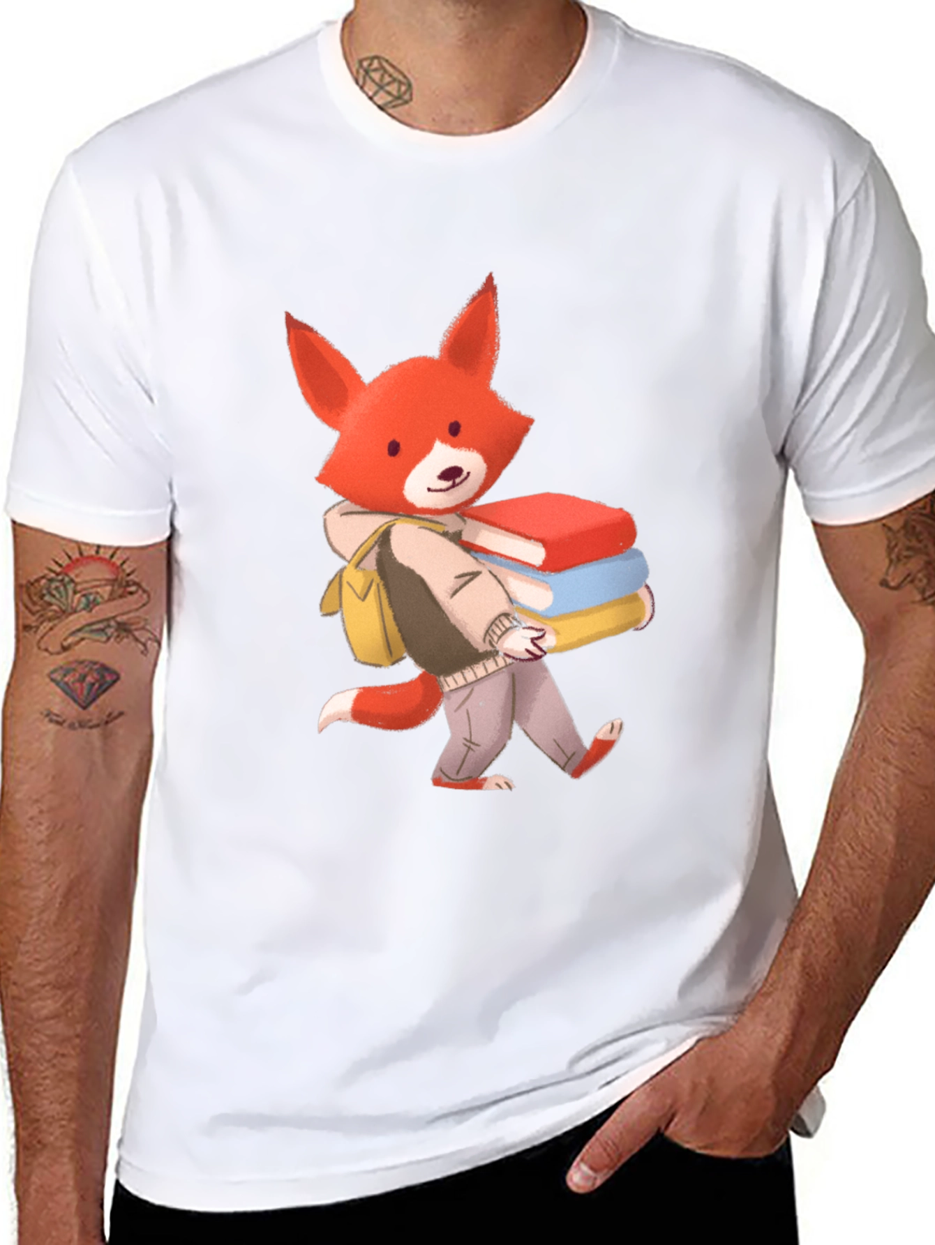 Black Fox with Books Graphic T-Shirt view 8