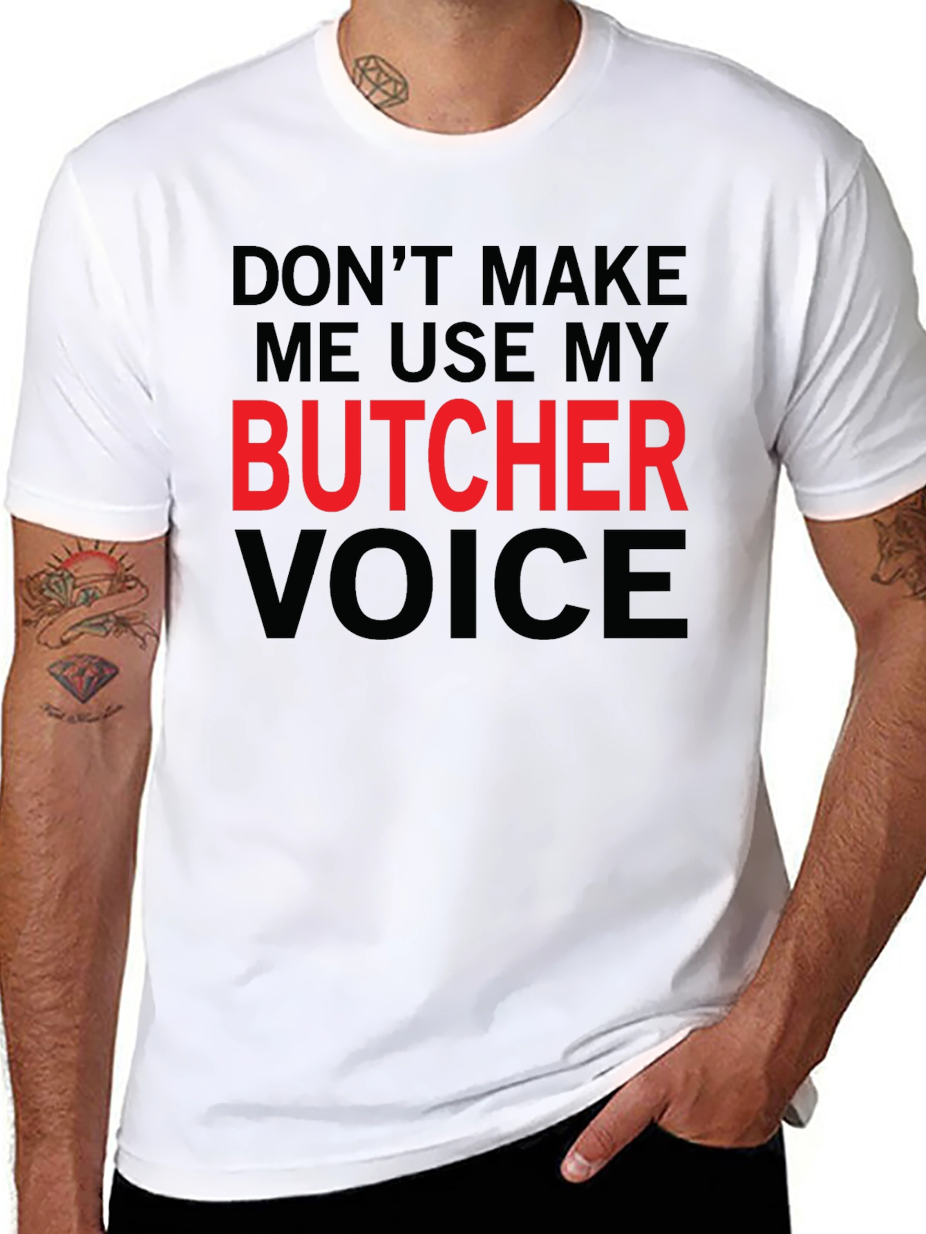Black Butcher Voice T-Shirt - Funny Warning Tee view 8