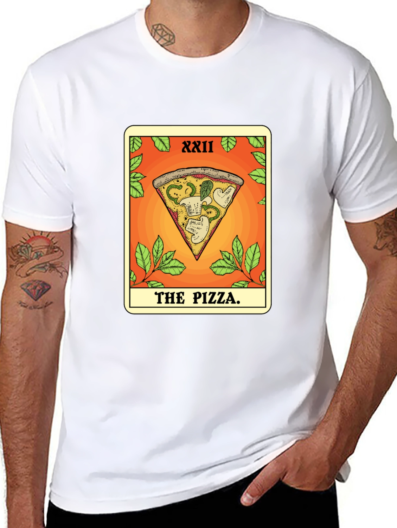 Black Pizza Tarot Card T-Shirt - Novelty Graphic Tee view 8