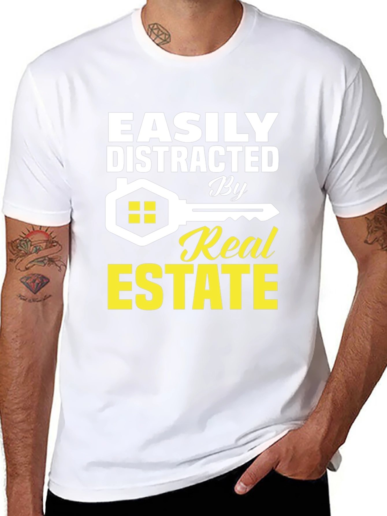 Black Easily Distracted By Real Estate T-Shirt view 8