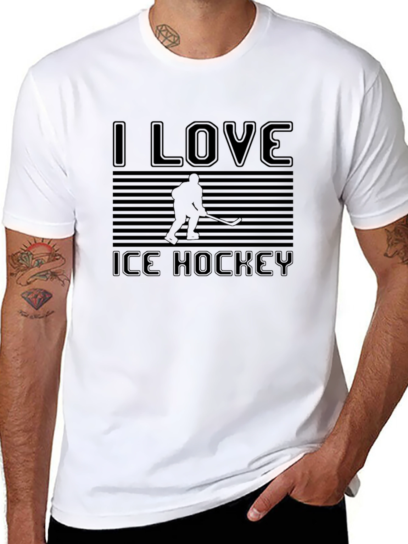 Black I Love Ice Hockey Black T-Shirt view 8