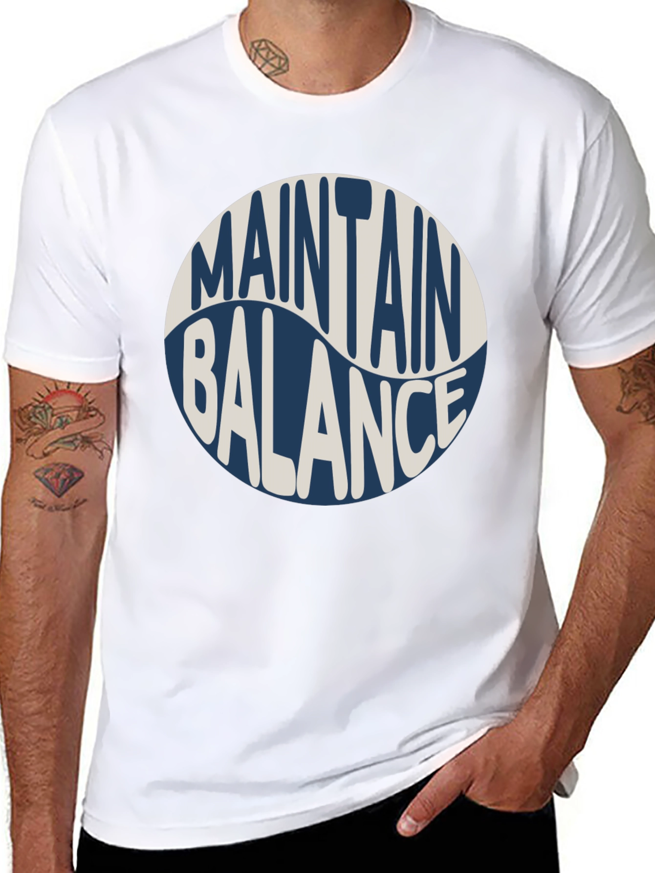 Black Maintain Balance Graphic Tee - Black Crew Neck Cotton Shirt view 8