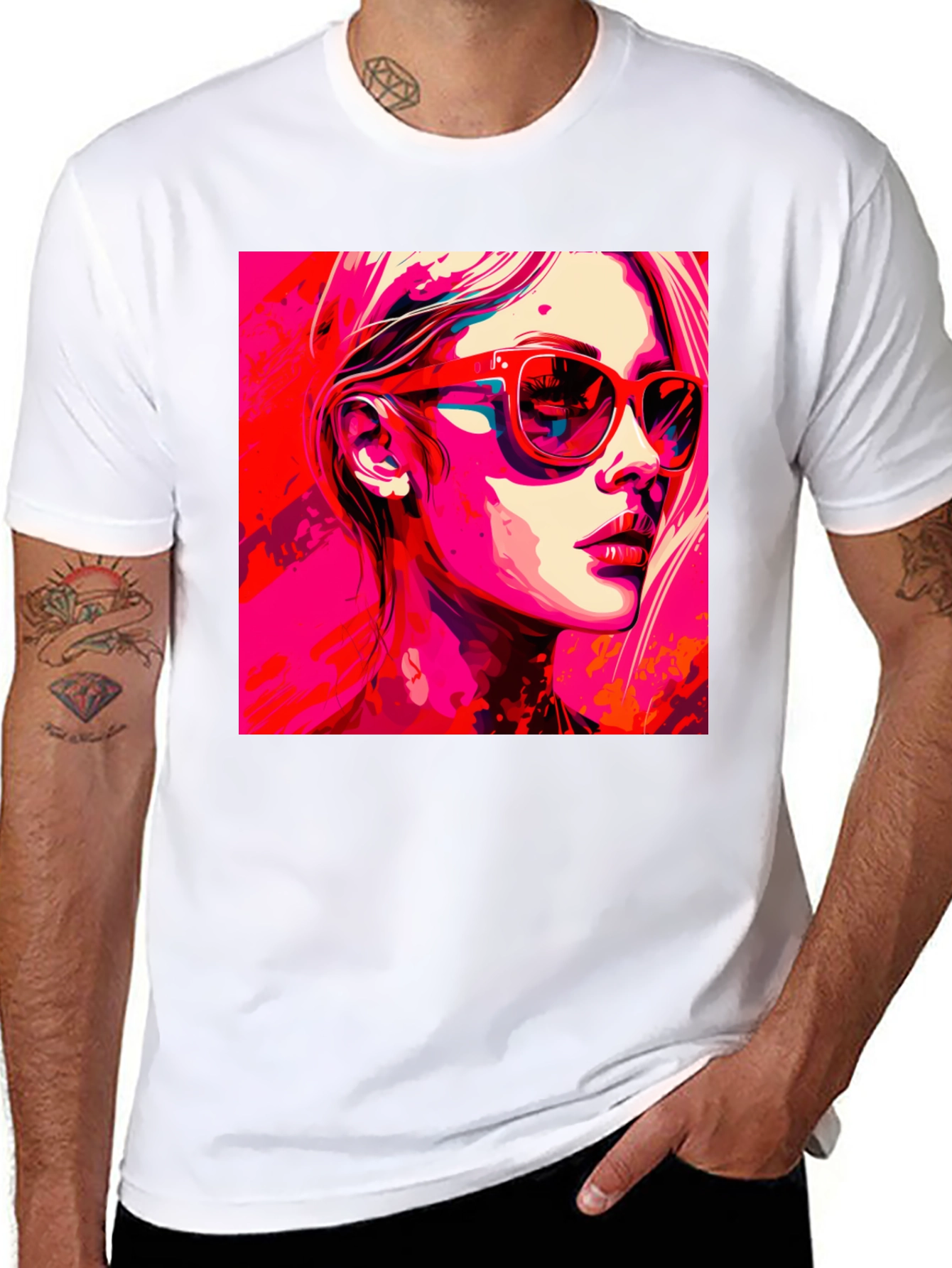 Black Stylish Pop Art Woman Graphic Black T-Shirt view 8